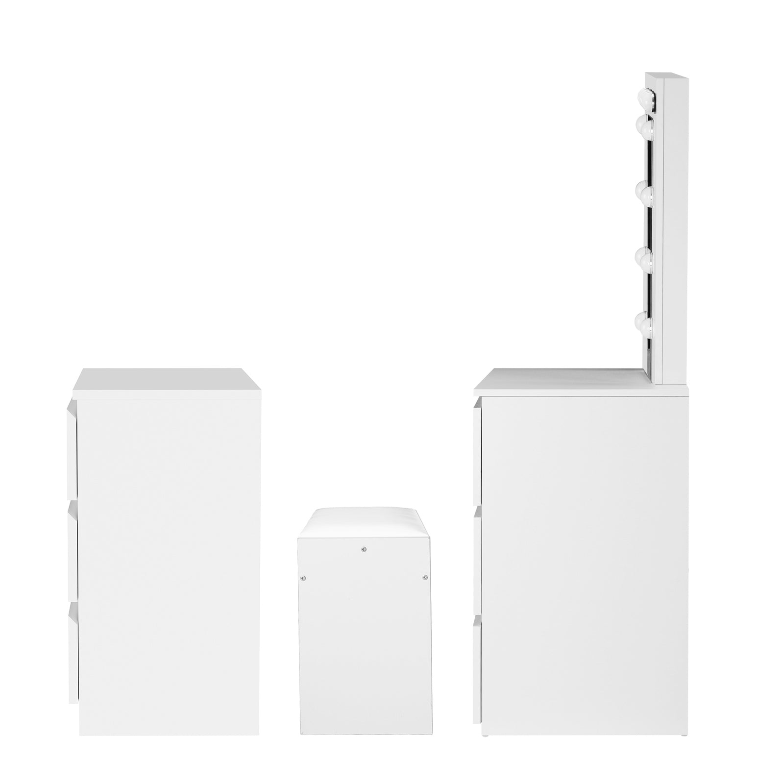 Oikiture Dressing Table Stool Set Makeup Mirror Desk 7 Drawers LED White - Sunyee