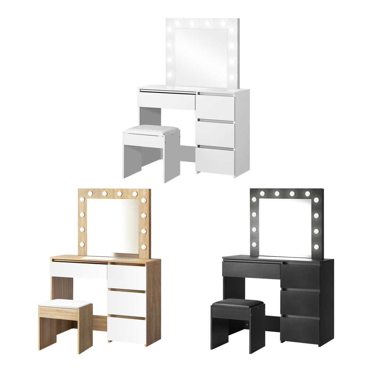 Oikiture Dressing Table Stool Set Makeup Desk Mirror Storage 12 LED Bulbs - Sunyee