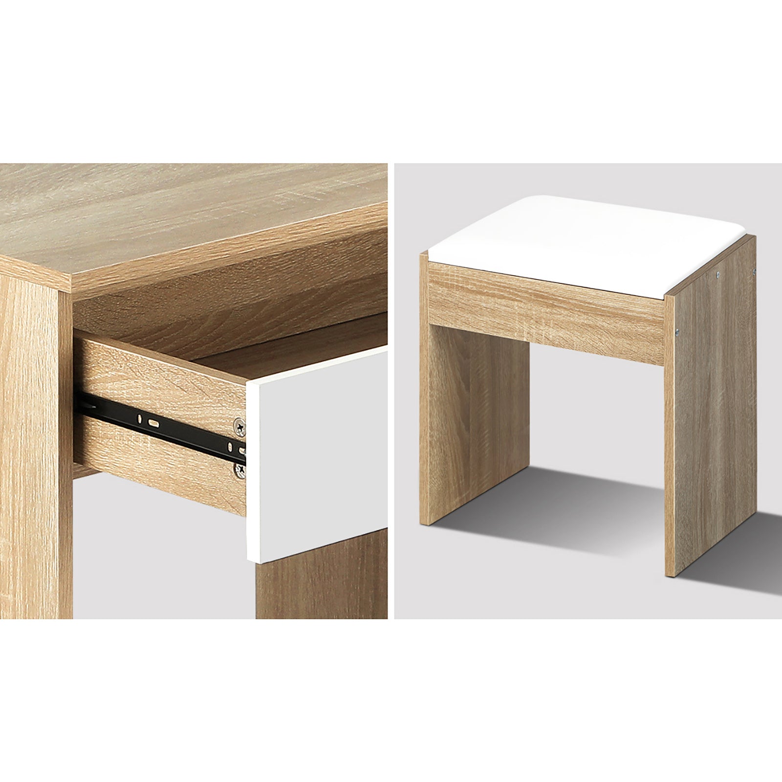 Oikiture Dressing Table Stool Set Makeup Desk Mirror Storage Drawer 12 LED Bulbs - Sunyee