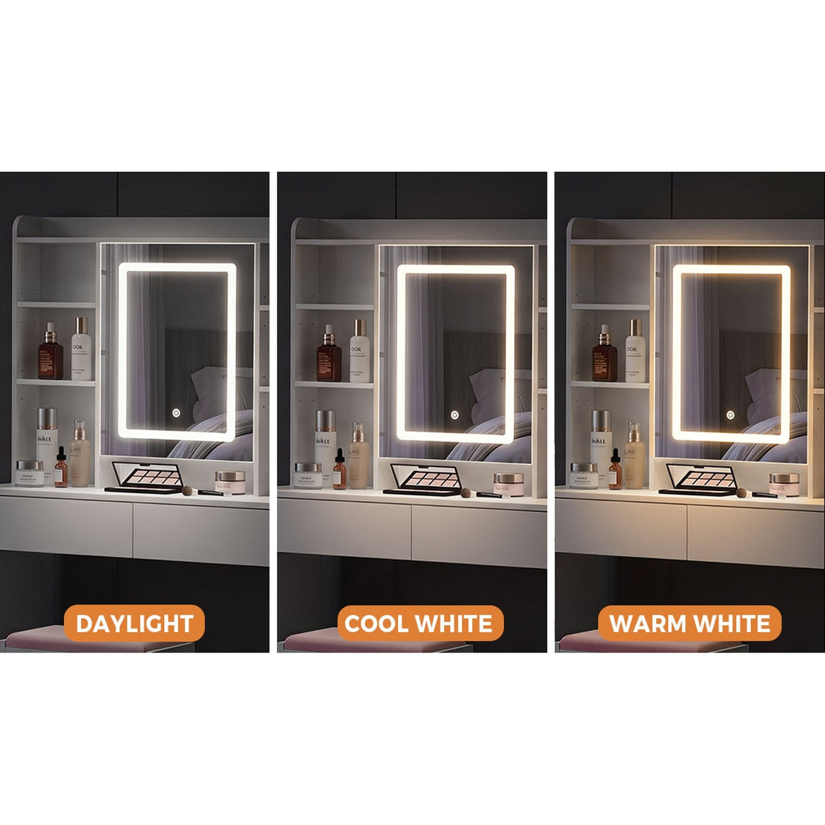 Oikiture Dressing Table Set Touch Control LED Mirror with Charging Station White