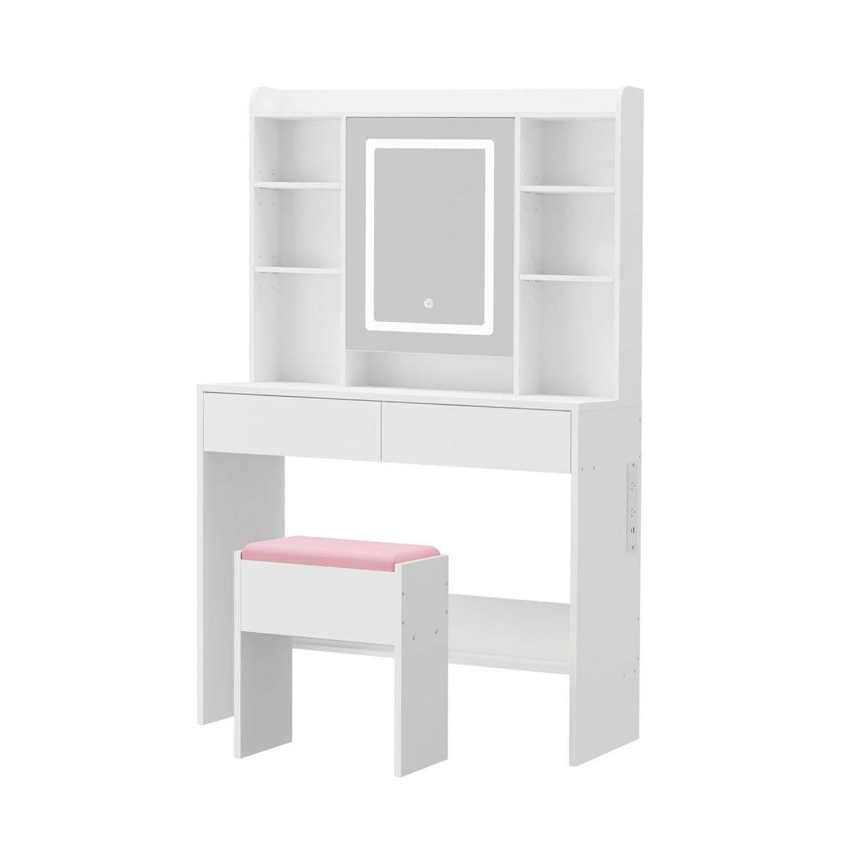 Oikiture Dressing Table Set Touch Control LED Mirror with Charging Station White