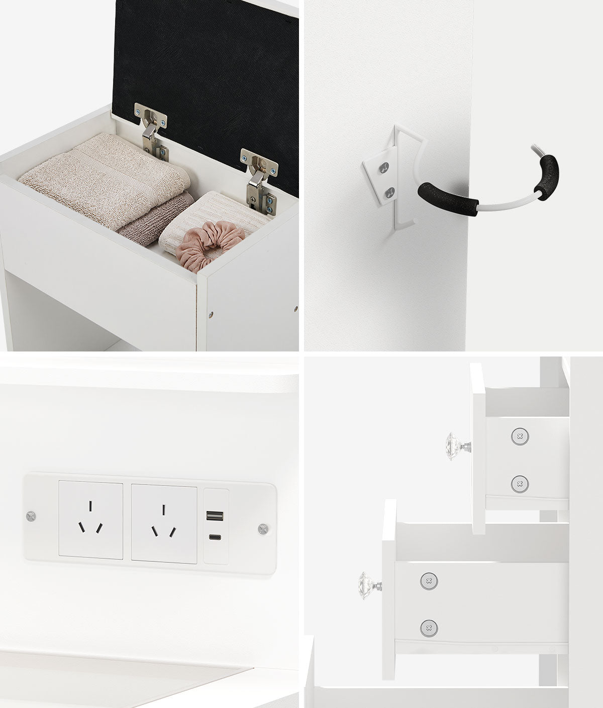 Oikiture Dressing Table Set LED Lights Glass Tabletop 5 Drawers White