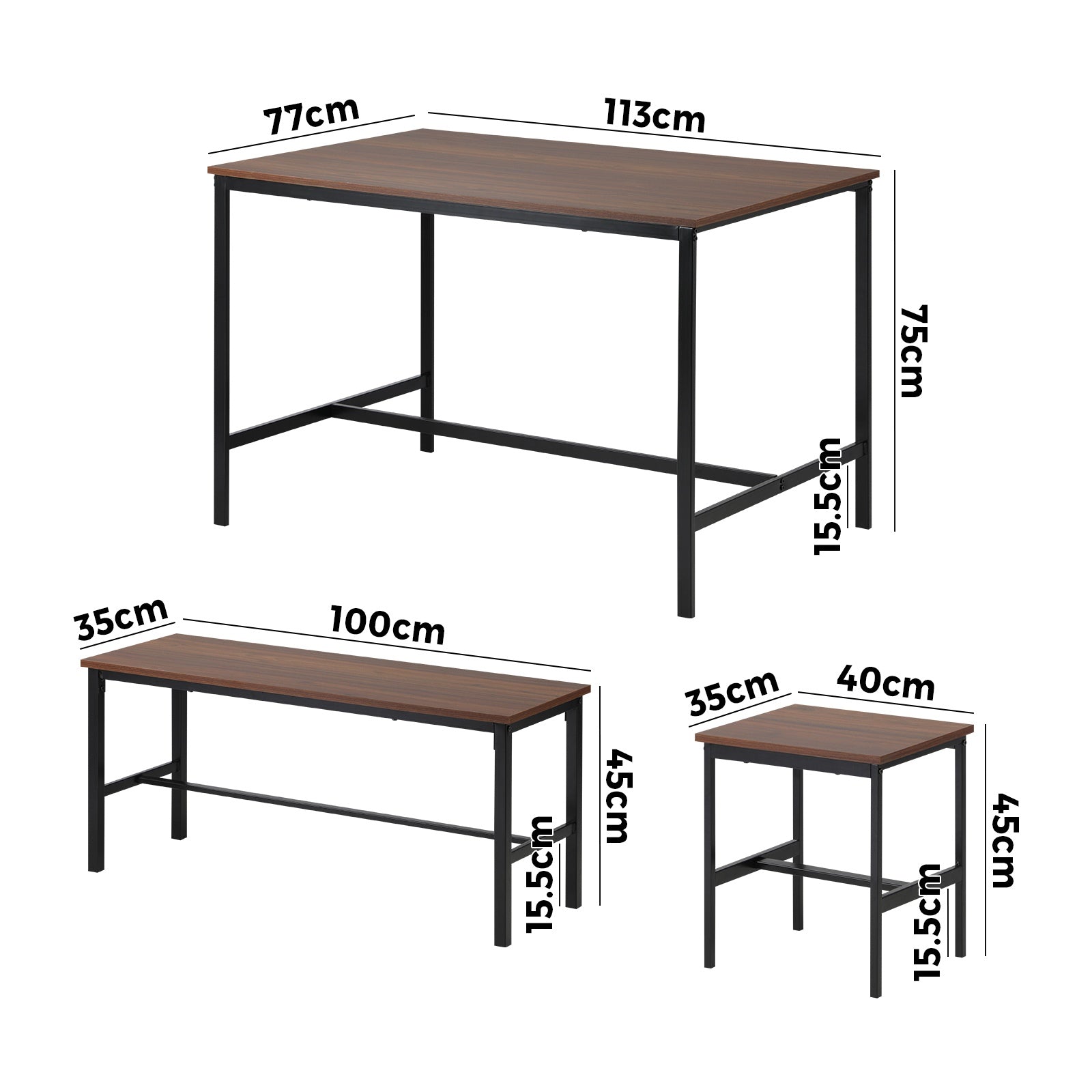 Oikiture Industrial Dining Table 4 Seaters with Kitchen Bench Chairs Natural - Sunyee