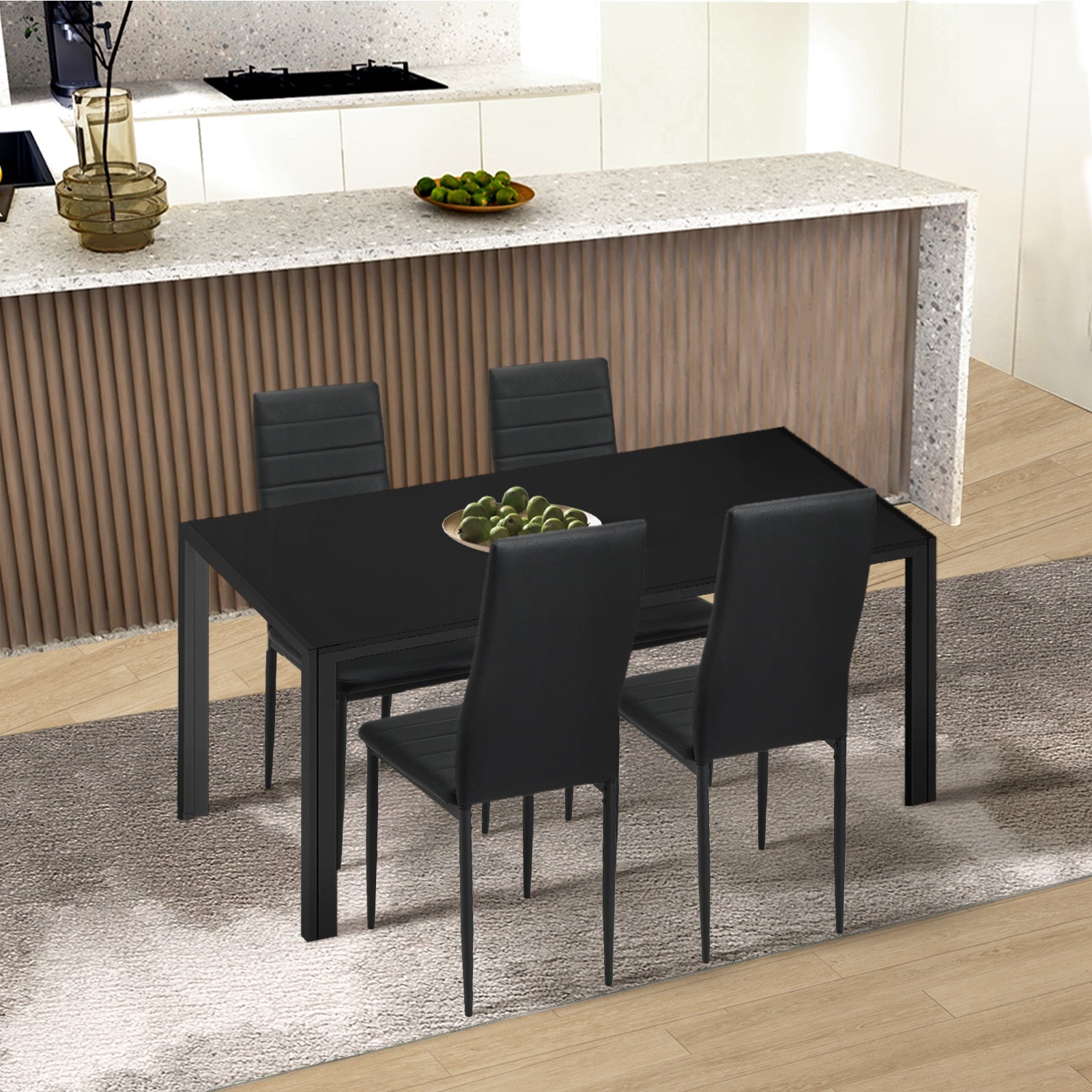 Oikiture 120cm Dining Table Rectangular Kitchen Table with Metal Leg Black - Sunyee