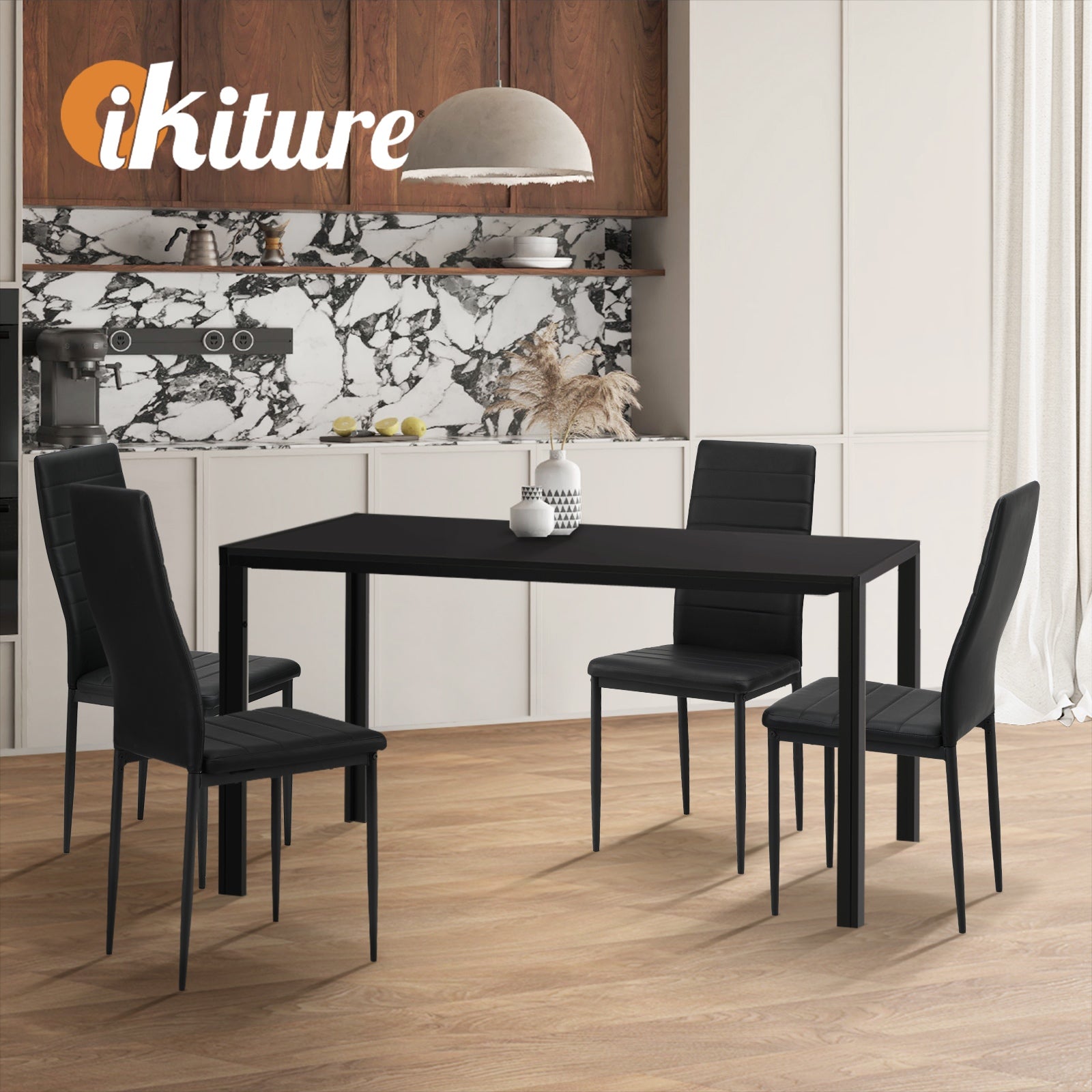 Oikiture 120cm Dining Table Rectangular Kitchen Table with Metal Leg Black - Sunyee