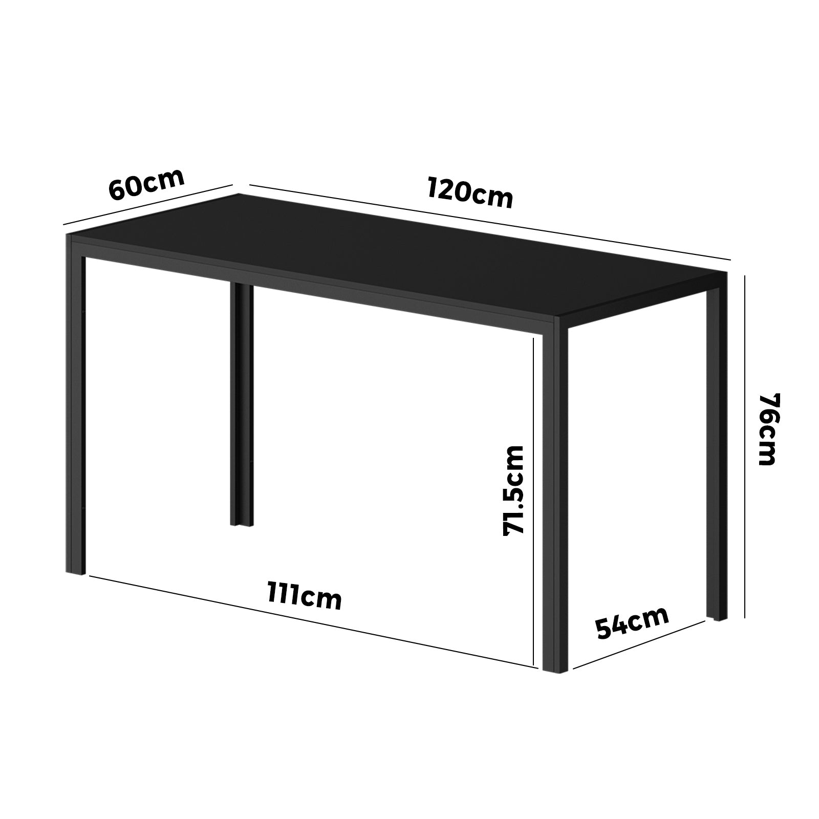 Oikiture 120cm Dining Table Rectangular Kitchen Table with Metal Leg Black - Sunyee