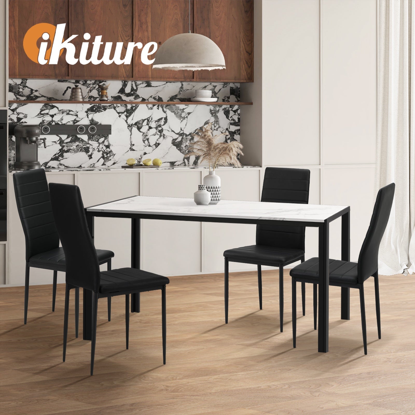 Oikiture 120cm Dining Table Rectangular Kitchen Table with Metal Leg White&Black - Sunyee