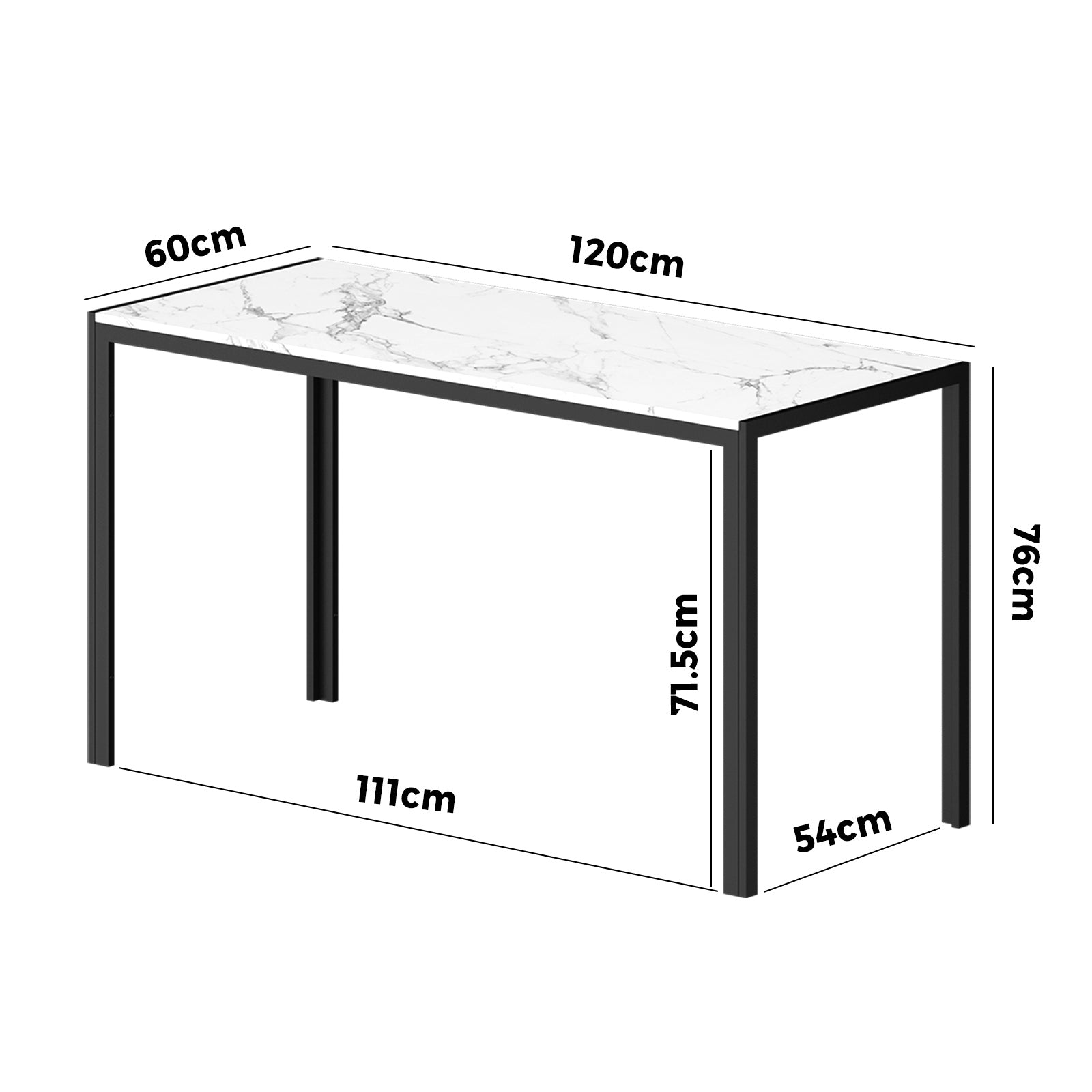 Oikiture 120cm Dining Table Rectangular Kitchen Table with Metal Leg White&Black - Sunyee