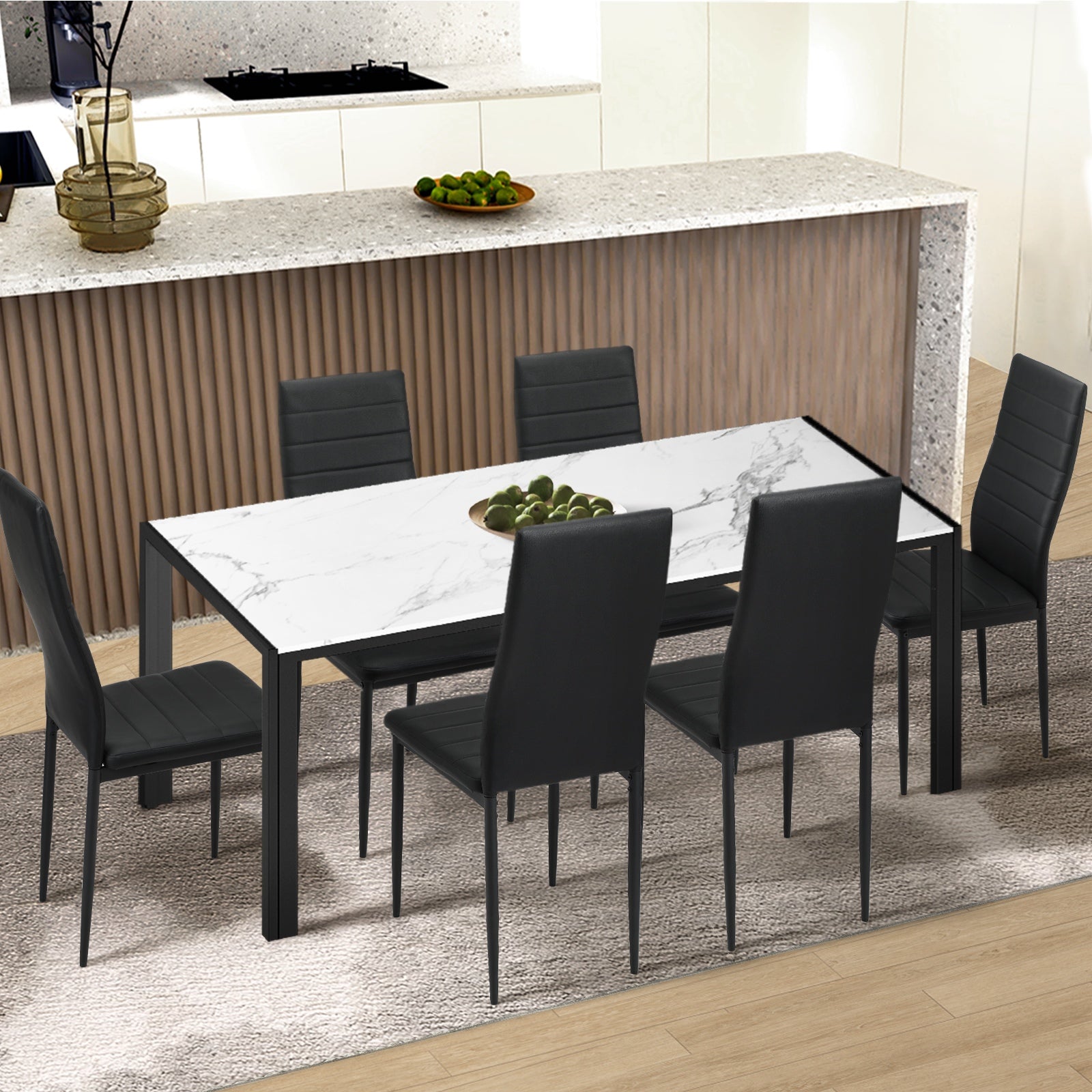 Oikiture 140cm Dining Table Rectangular Kitchen Table with Metal Leg White&Black - Sunyee