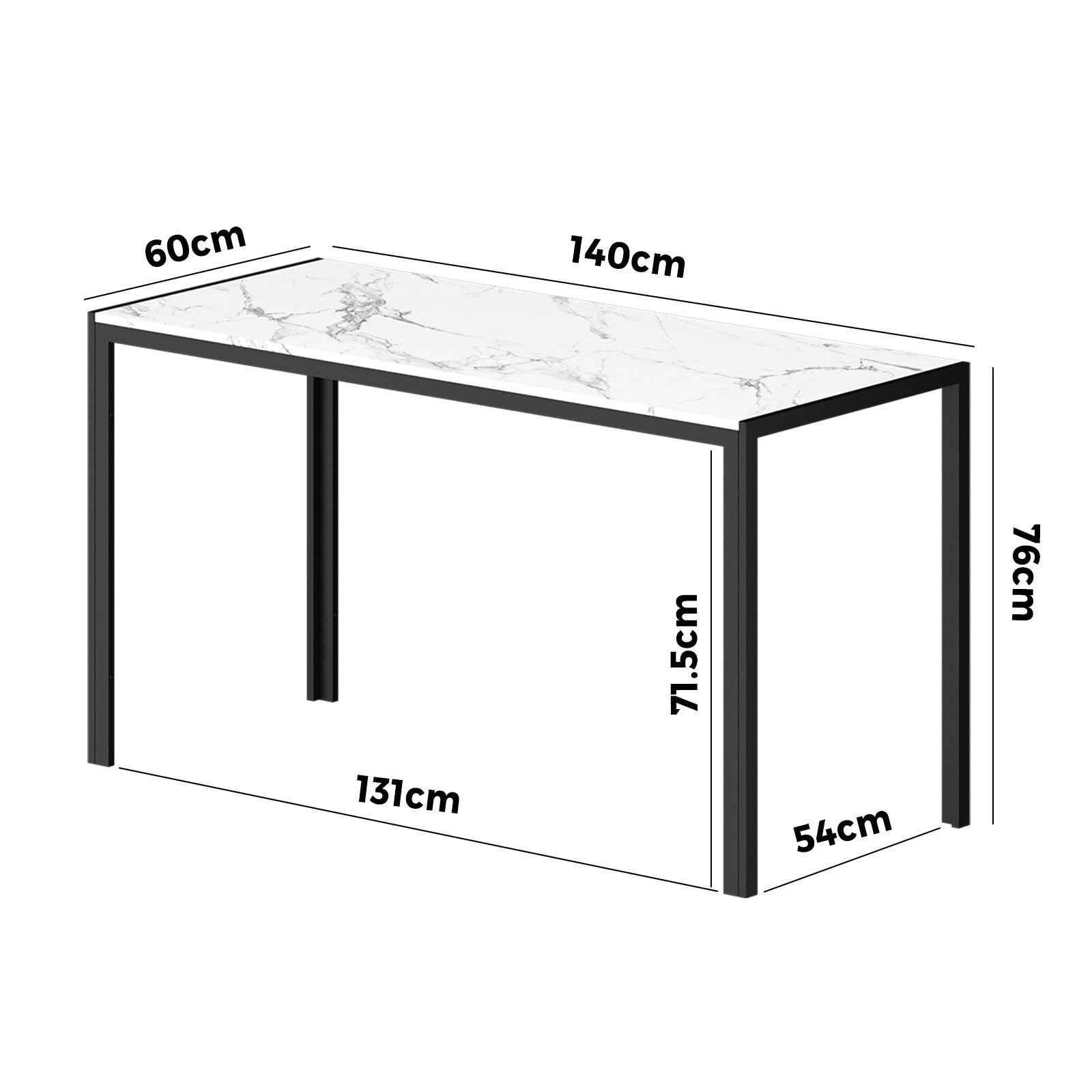 Oikiture 140cm Dining Table Rectangular Kitchen Table with Metal Leg White&Black - Sunyee
