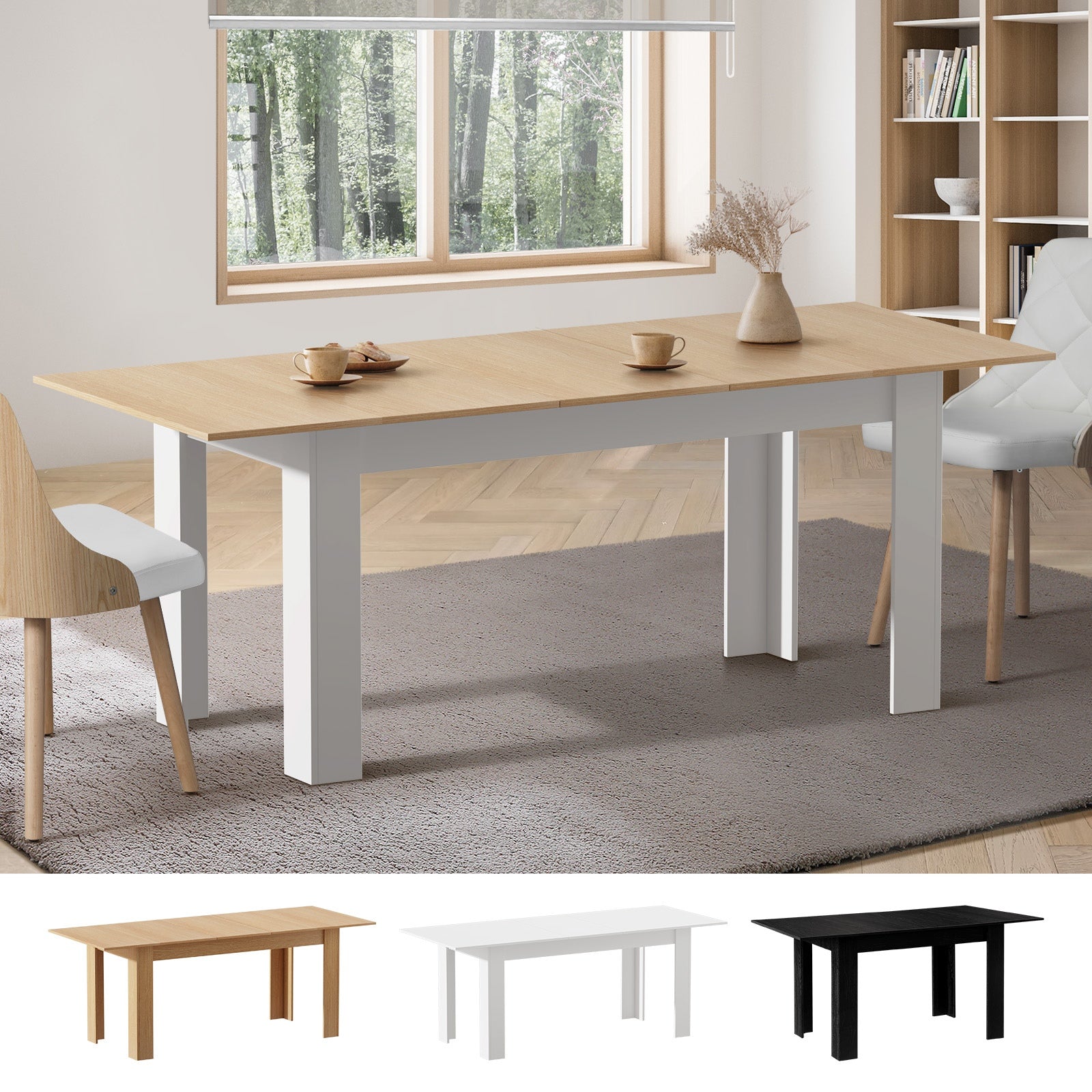 Oikiture 160/200cm Extendable Dining Table Kitchen Restaurant Cafe Table 4 Style - Sunyee