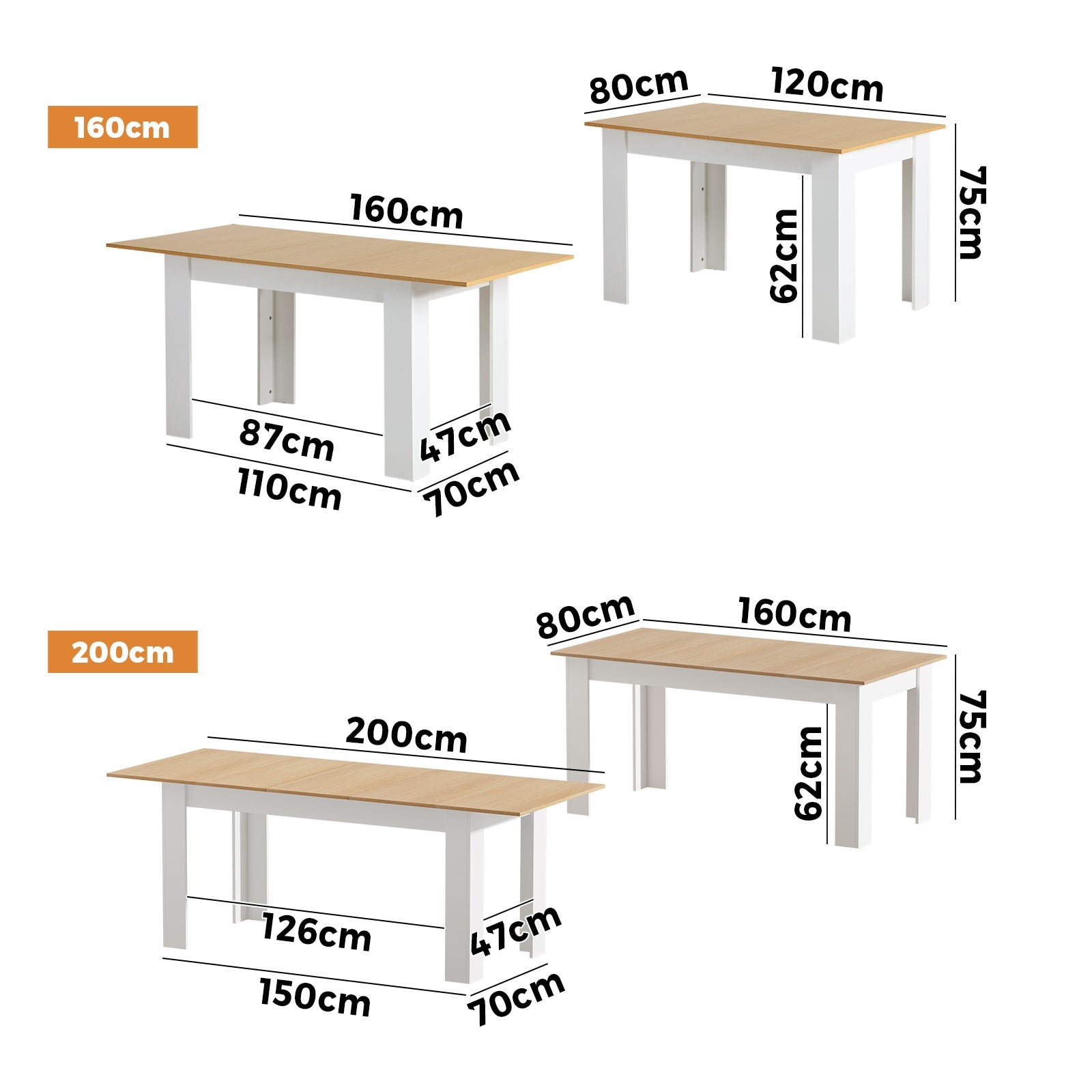 Oikiture 160/200cm Extendable Dining Table Kitchen Restaurant Cafe Table 4 Style - Sunyee
