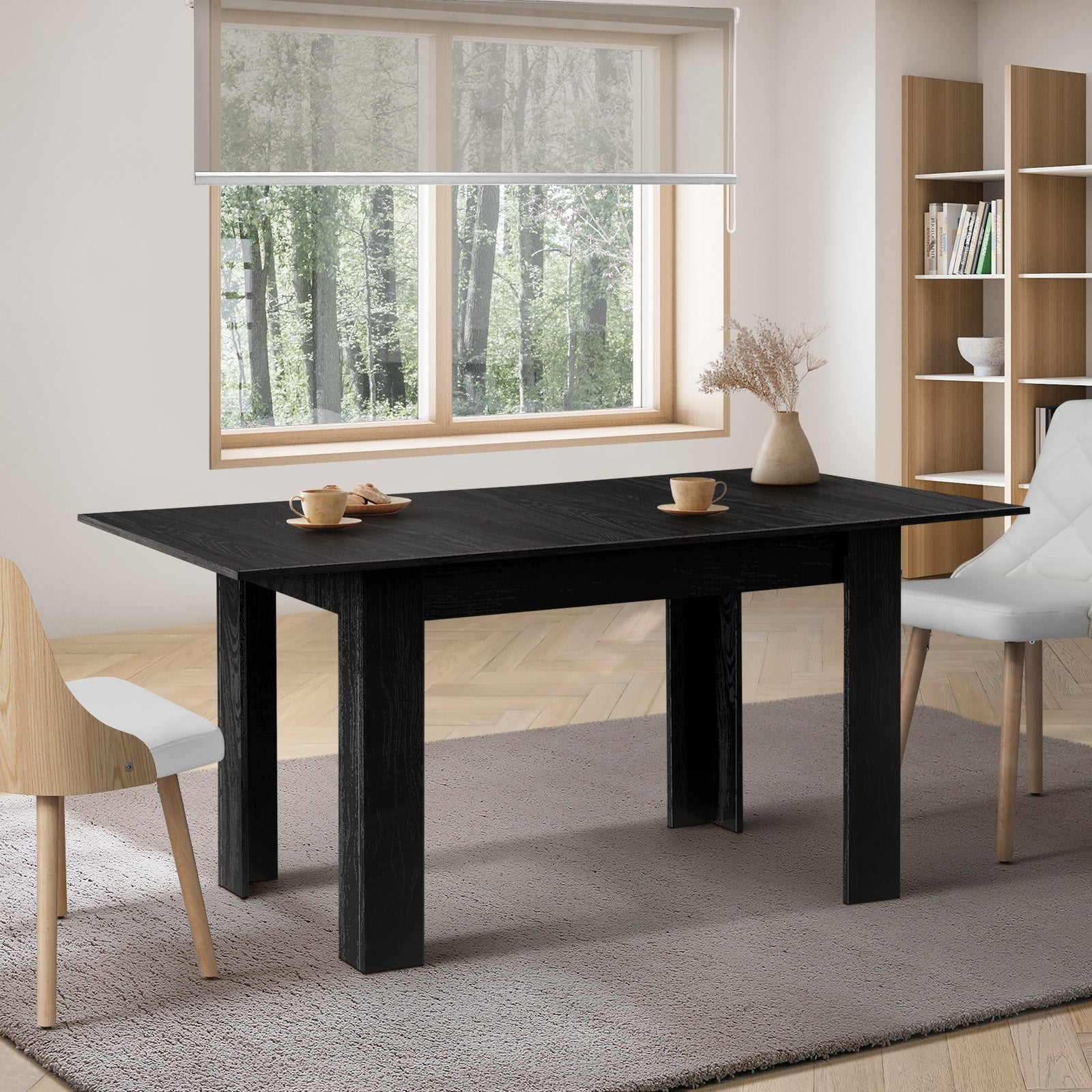 Oikiture 160cm Extendable Dining Table Kitchen Restaurant Cafe Table Black - Sunyee