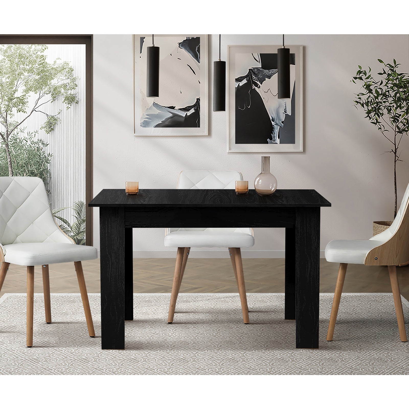 Oikiture 160cm Extendable Dining Table Kitchen Restaurant Cafe Table Black - Sunyee