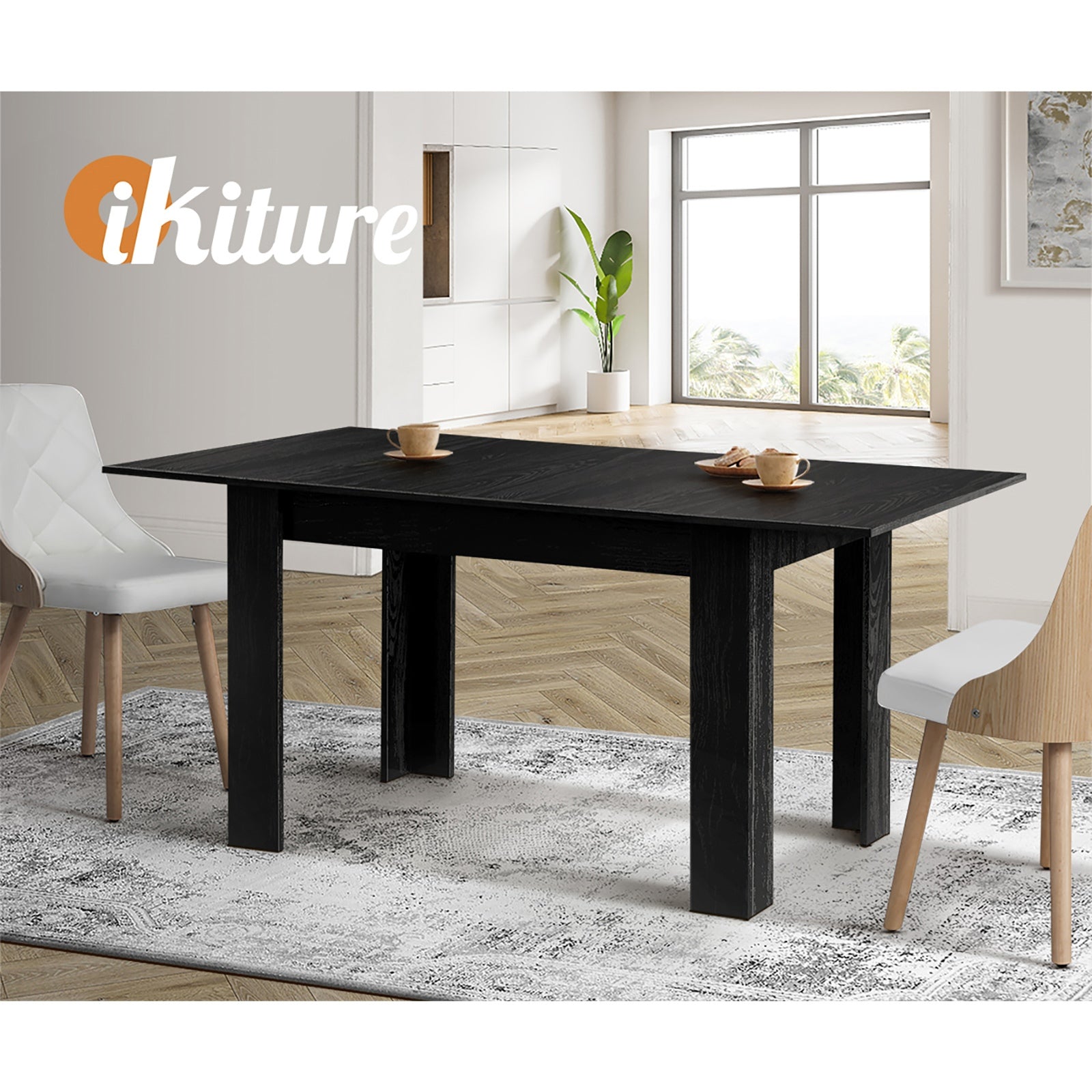 Oikiture 160cm Extendable Dining Table Kitchen Restaurant Cafe Table Black - Sunyee