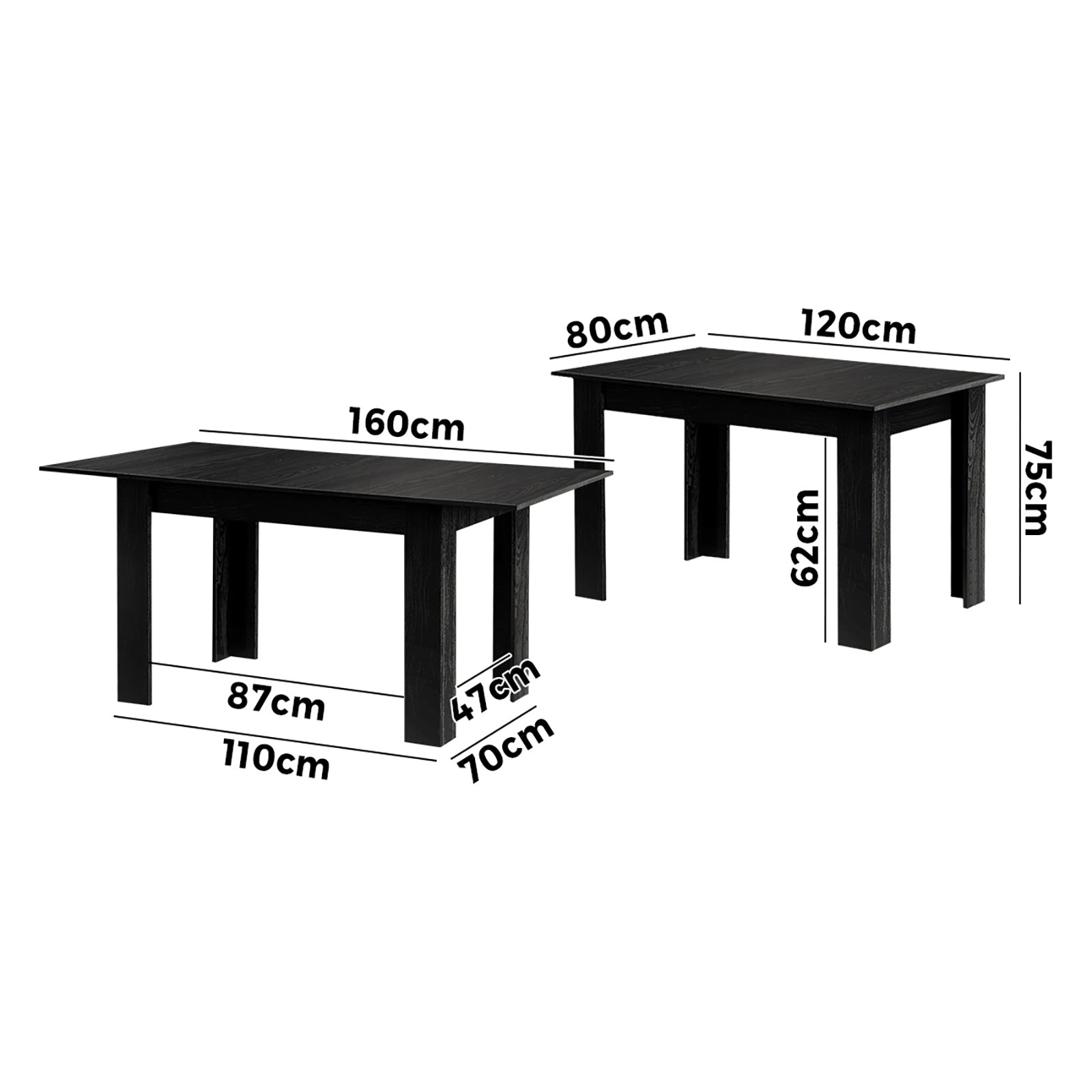 Oikiture 160cm Extendable Dining Table Kitchen Restaurant Cafe Table Black - Sunyee