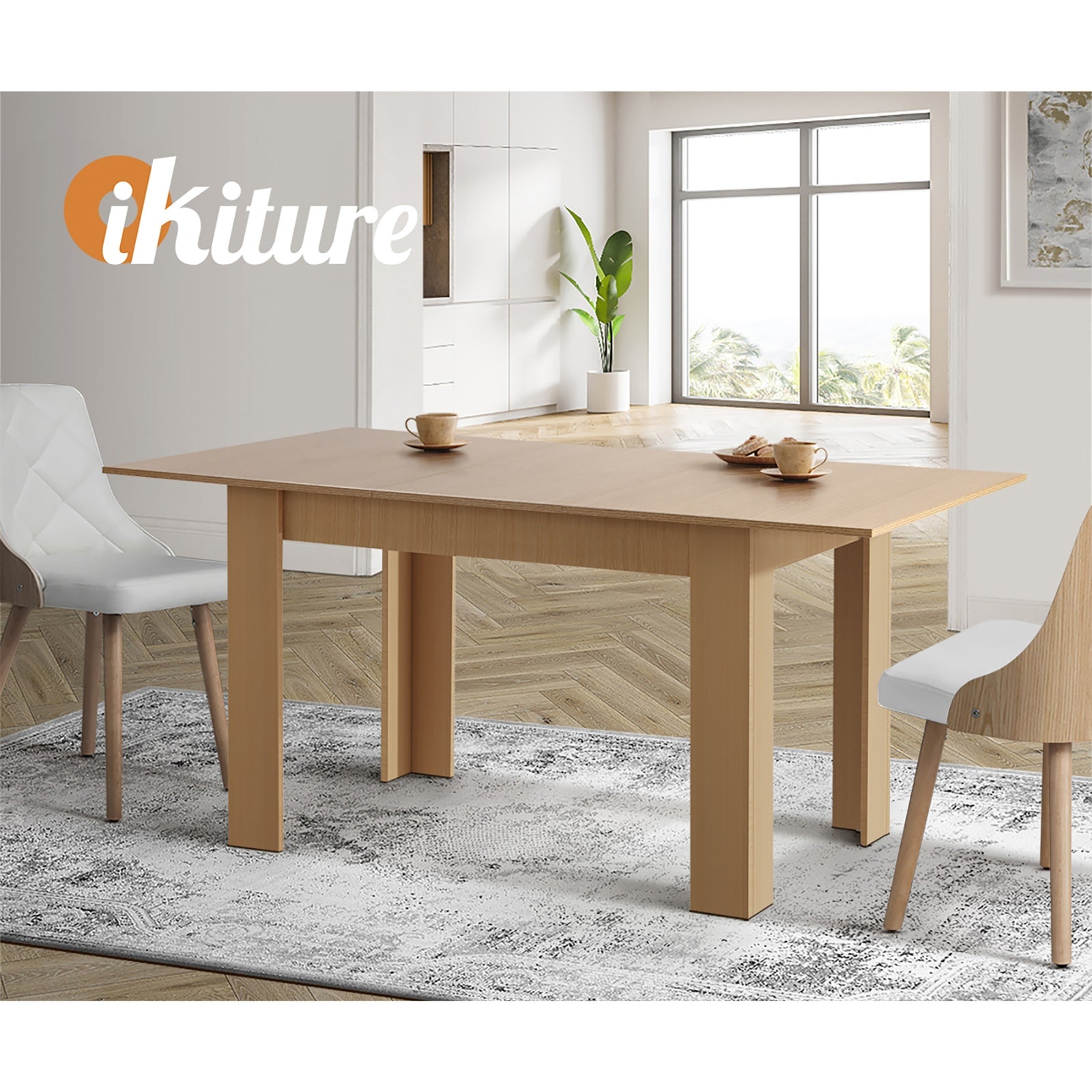 Oikiture 160cm Extendable Dining Table Kitchen Restaurant Cafe Table Wooden - Sunyee
