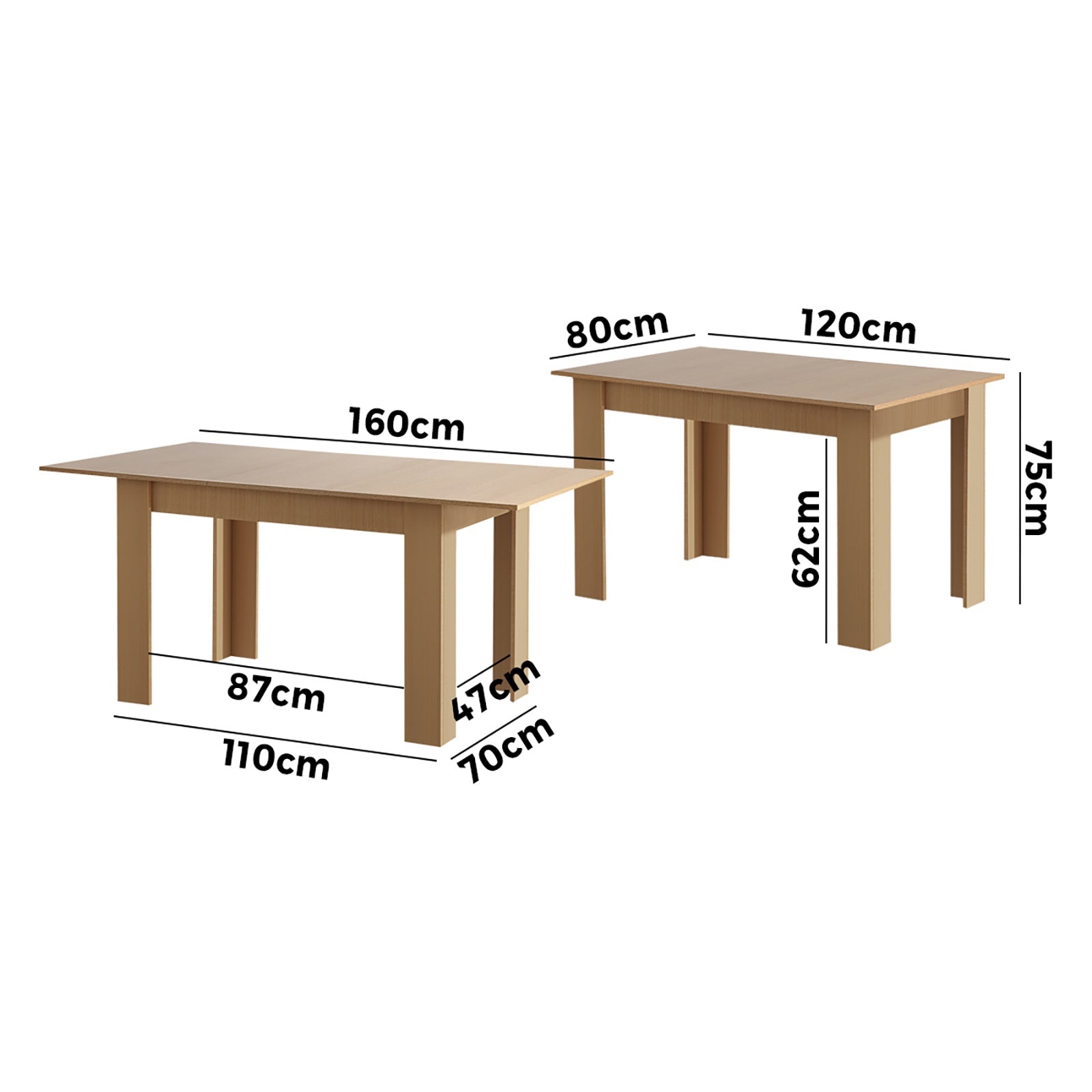 Oikiture 160cm Extendable Dining Table Kitchen Restaurant Cafe Table Wooden - Sunyee