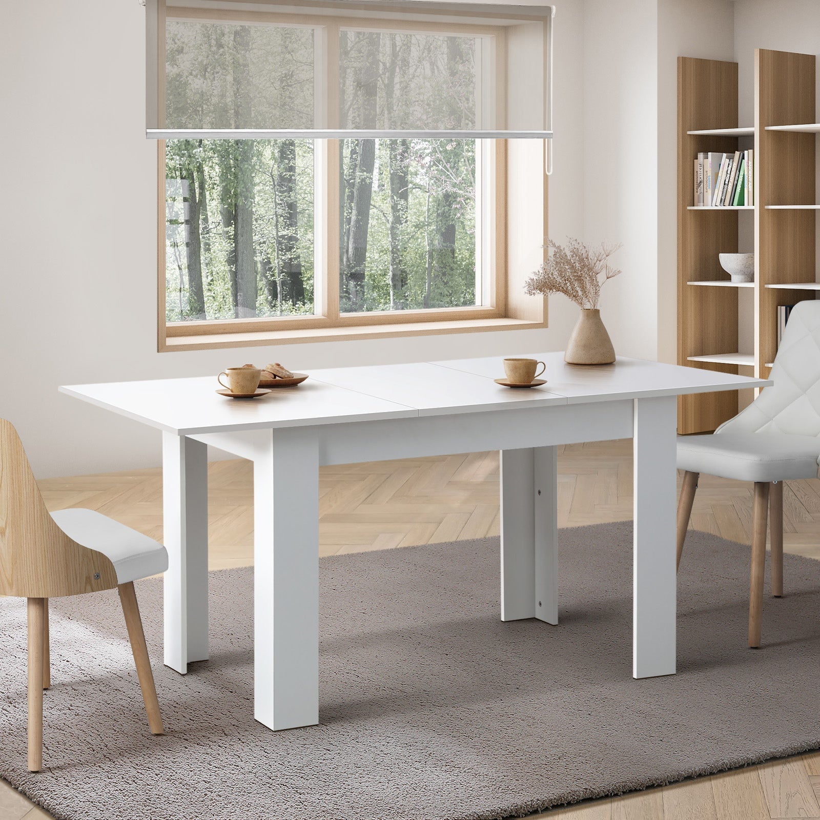 Oikiture 160cm Extendable Dining Table Kitchen Restaurant Cafe Table White - Sunyee