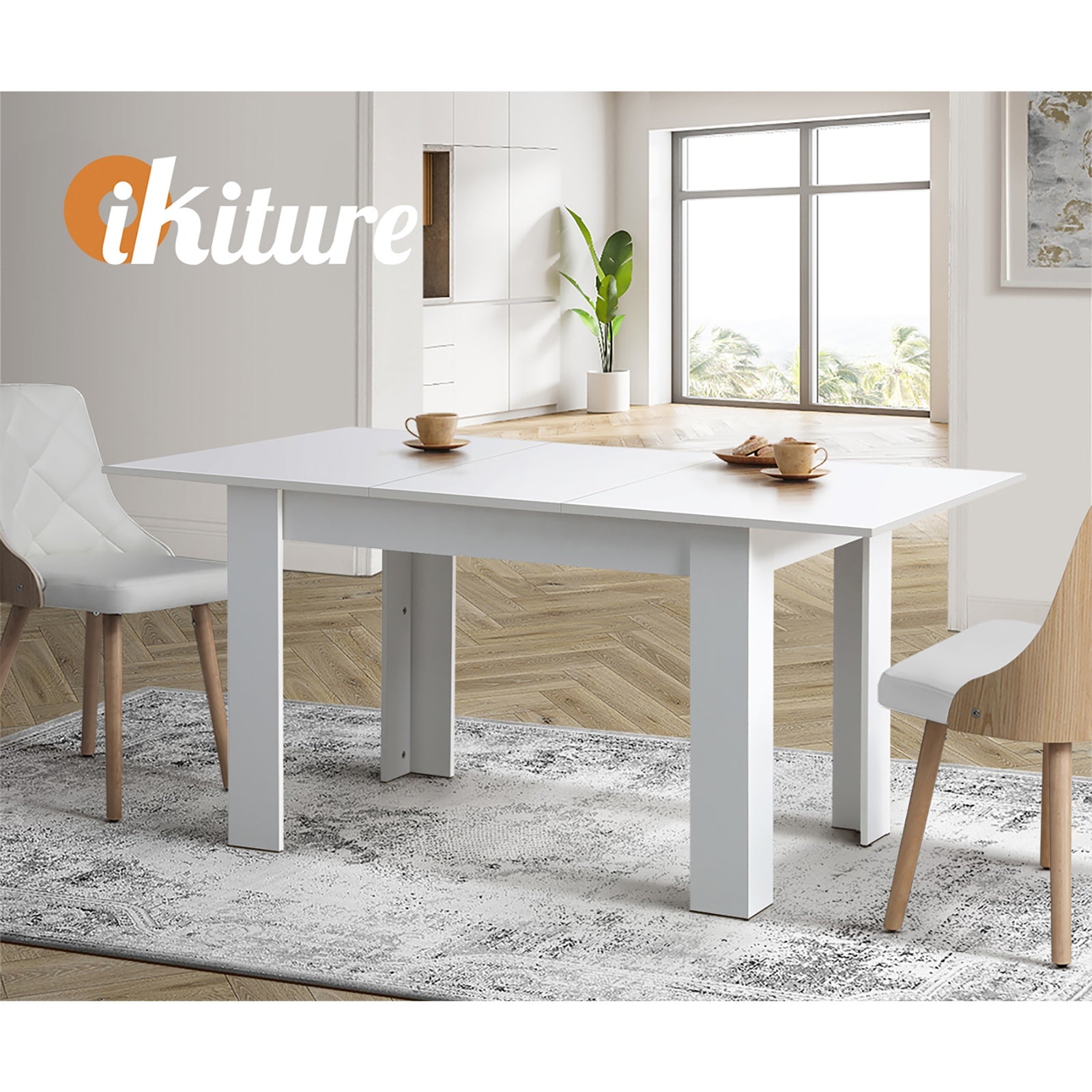 Oikiture 160cm Extendable Dining Table Kitchen Restaurant Cafe Table White - Sunyee