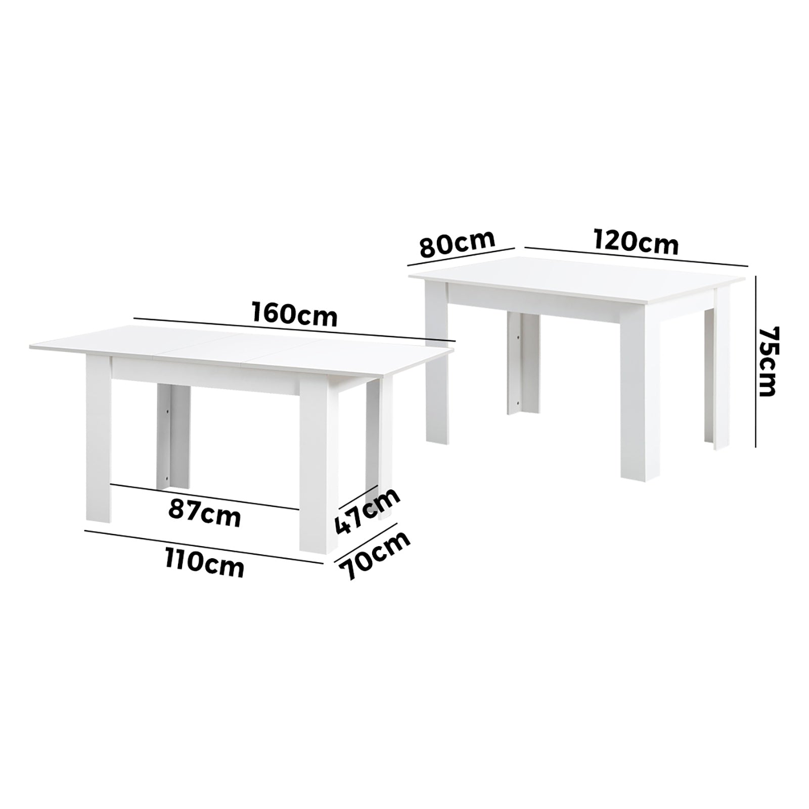 Oikiture 160cm Extendable Dining Table Kitchen Restaurant Cafe Table White - Sunyee
