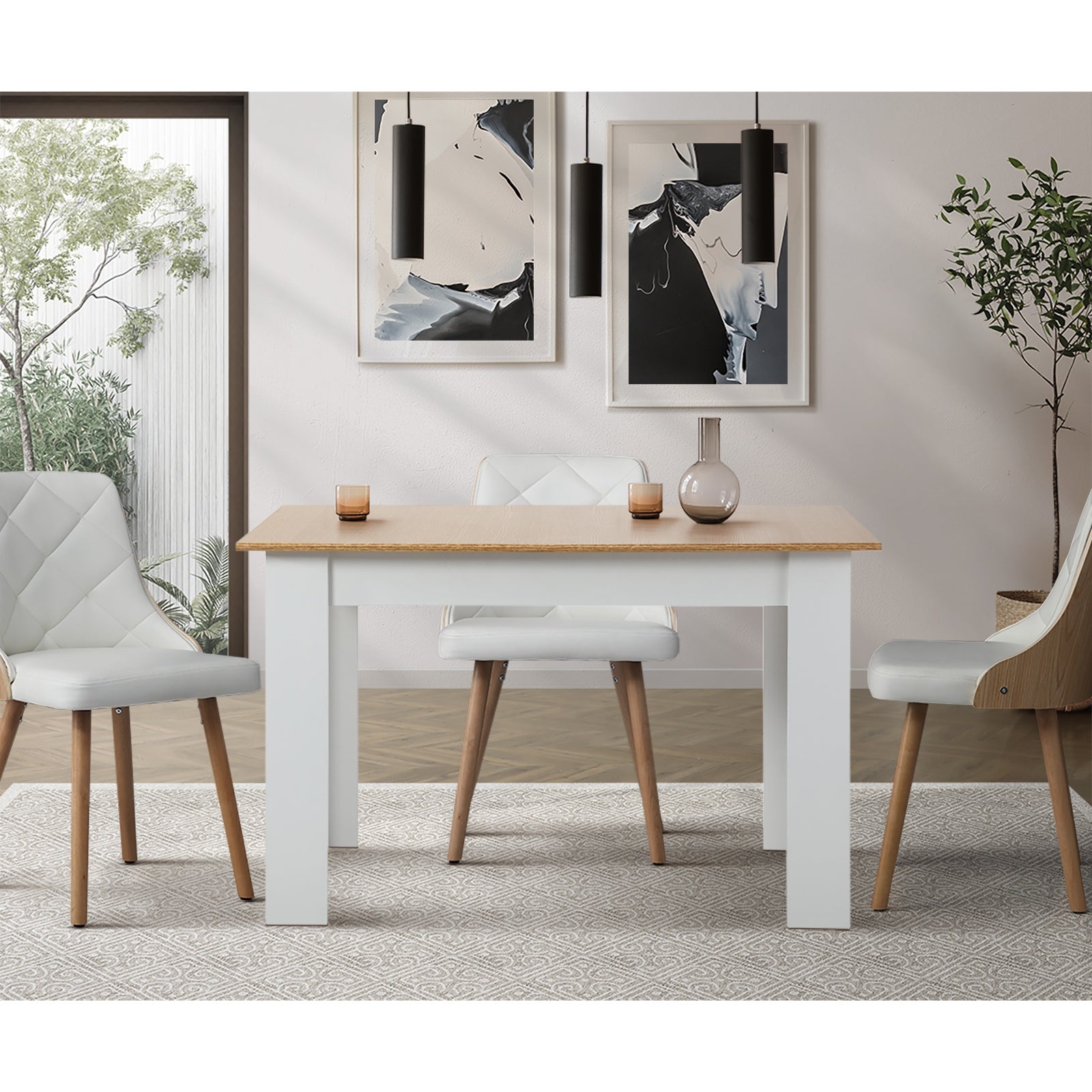 Oikiture 160cm Extendable Dining Table Kitchen Restaurant Cafe Table WoodenWhite - Sunyee