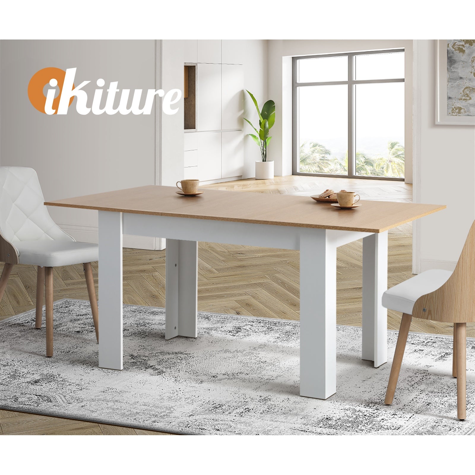 Oikiture 160cm Extendable Dining Table Kitchen Restaurant Cafe Table WoodenWhite - Sunyee