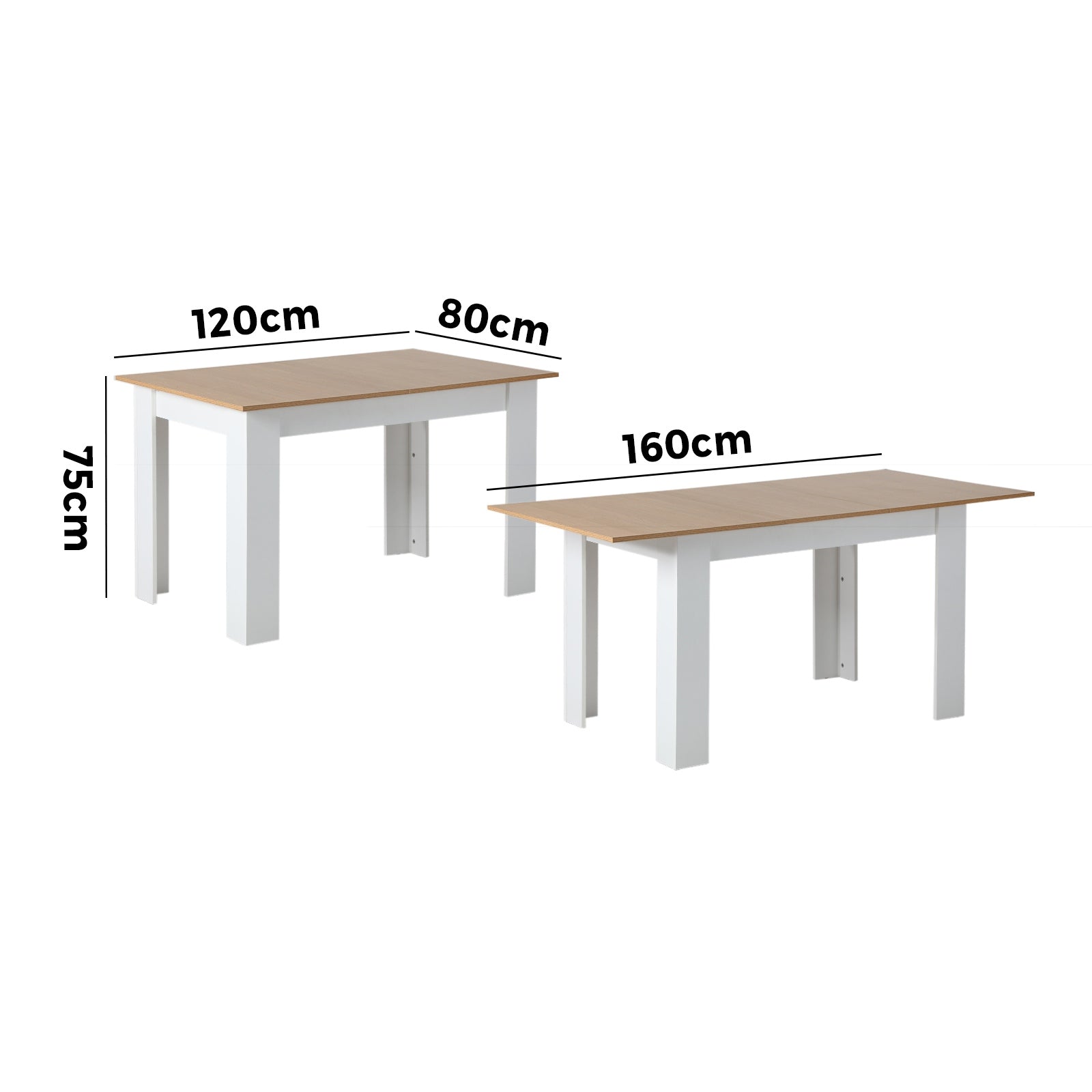 Oikiture 160cm Extendable Dining Table Kitchen Restaurant Cafe Table WoodenWhite - Sunyee