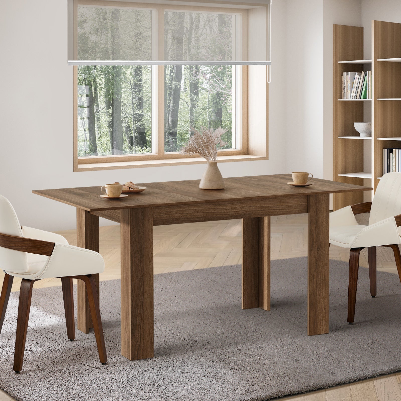 Oikiture 160cm Extendable Dining Table Kitchen Restaurant Cafe Table Walnut