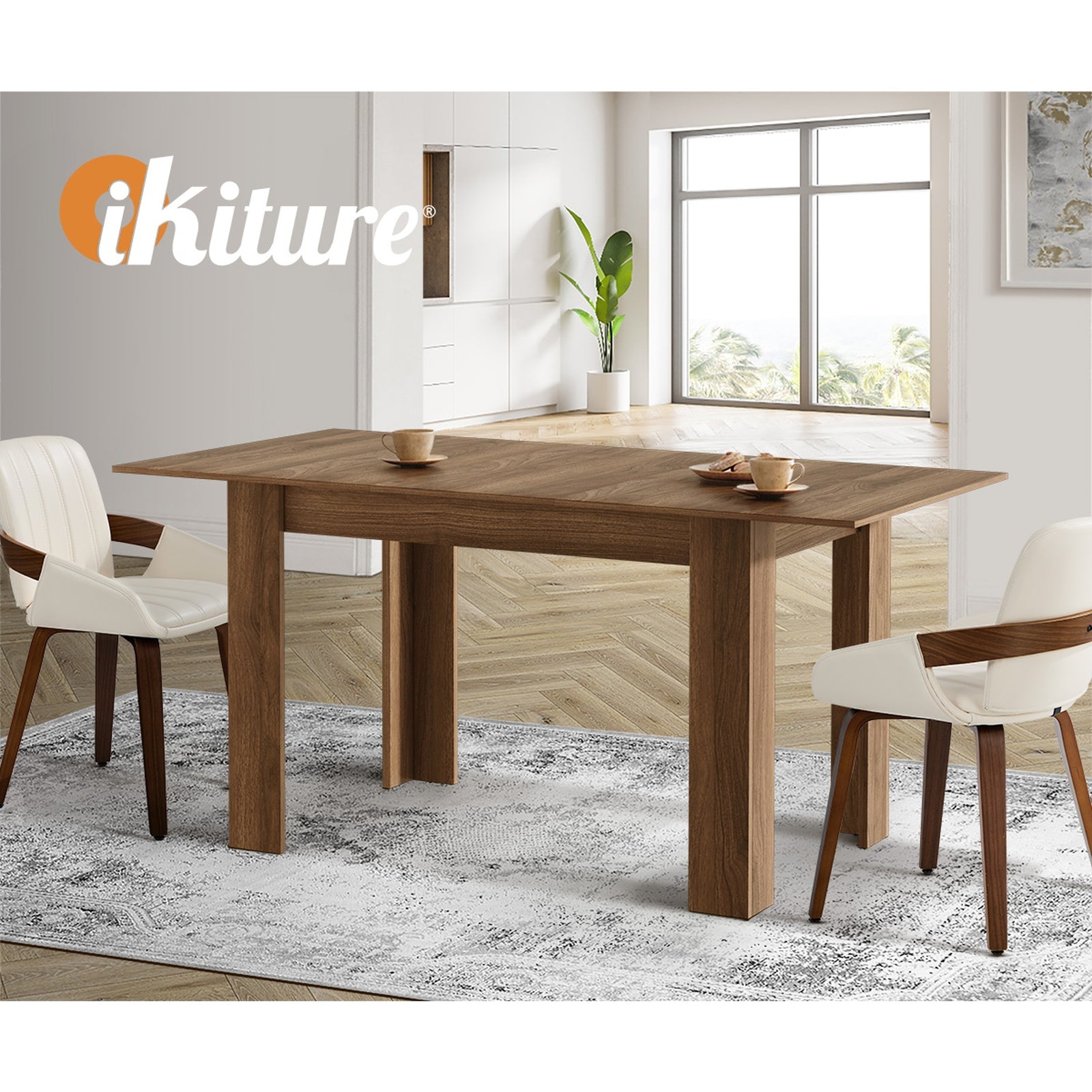 Oikiture 160cm Extendable Dining Table Kitchen Restaurant Cafe Table Walnut