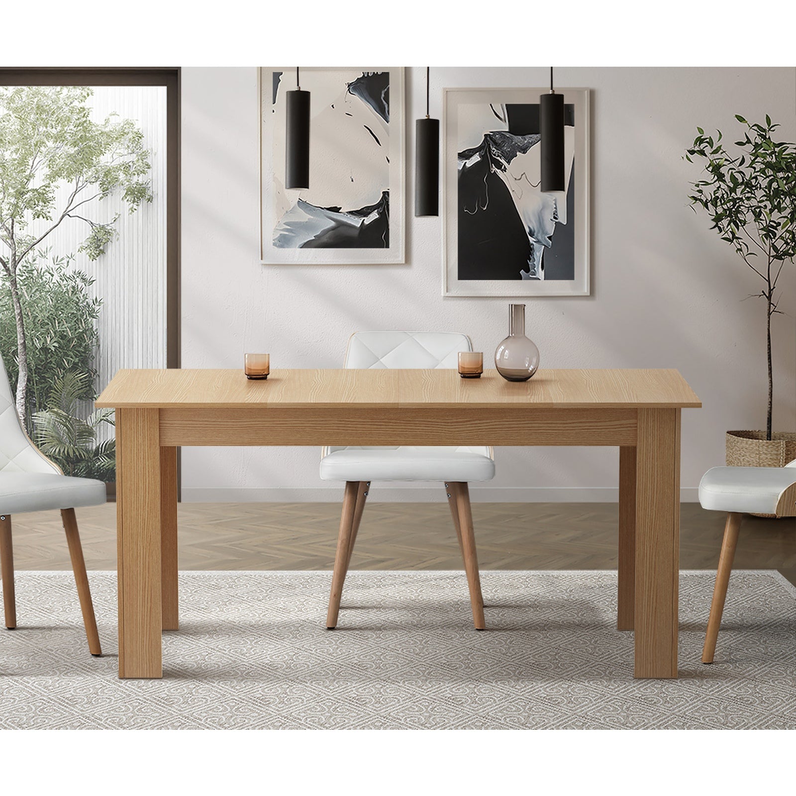 Oikiture 200cm Extendable Dining Table Kitchen Restaurant Cafe Table Natural - Sunyee
