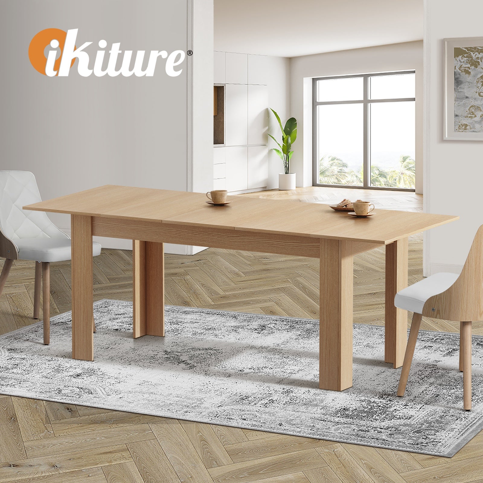 Oikiture 200cm Extendable Dining Table Kitchen Restaurant Cafe Table Natural - Sunyee