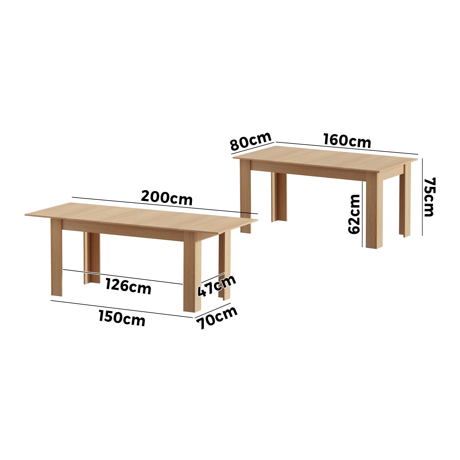 Oikiture 200cm Extendable Dining Table Kitchen Restaurant Cafe Table Natural - Sunyee