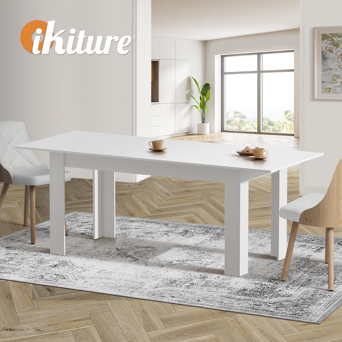 Oikiture 200cm Extendable Dining Table Kitchen Restaurant Cafe Table White