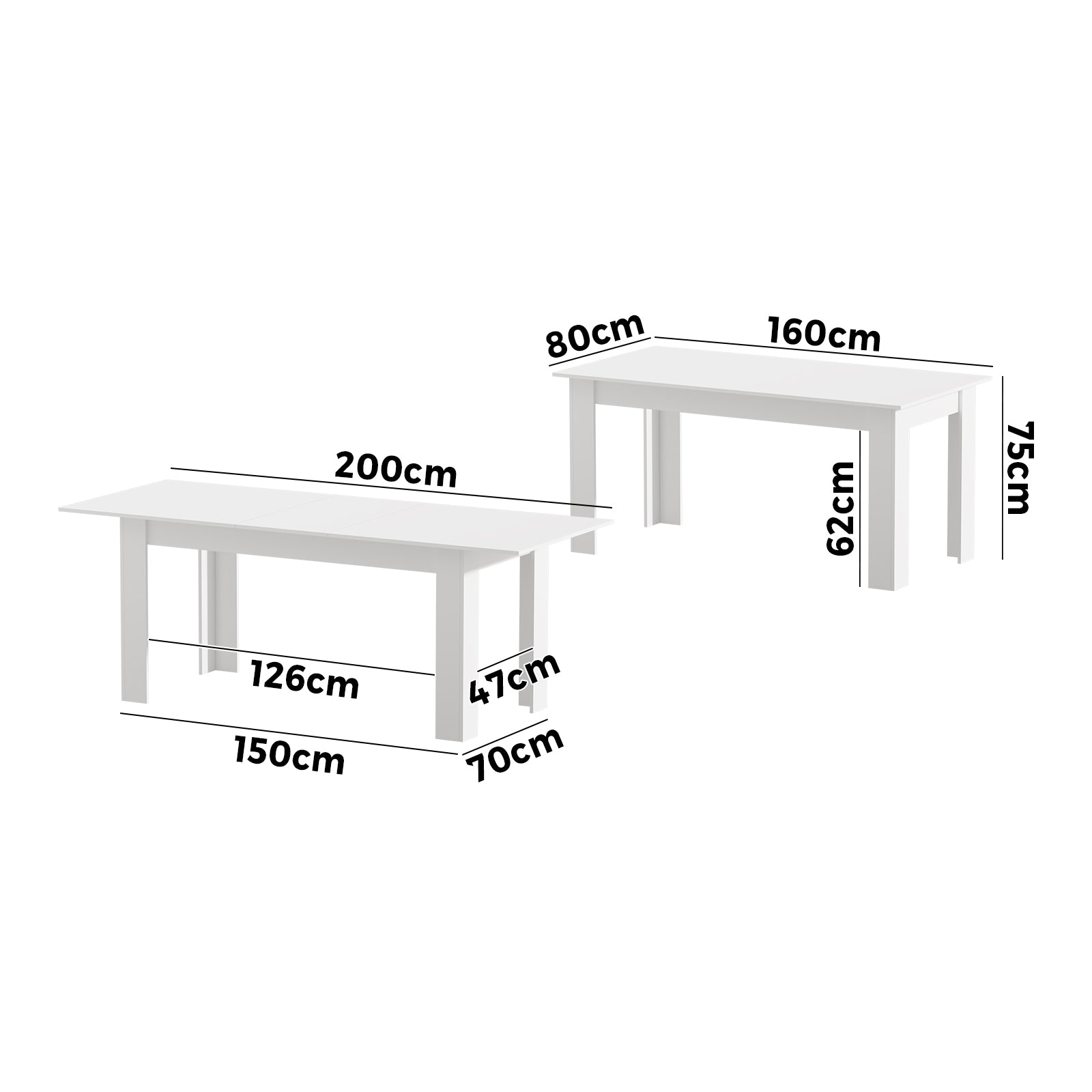 Oikiture 200cm Extendable Dining Table Kitchen Restaurant Cafe Table White