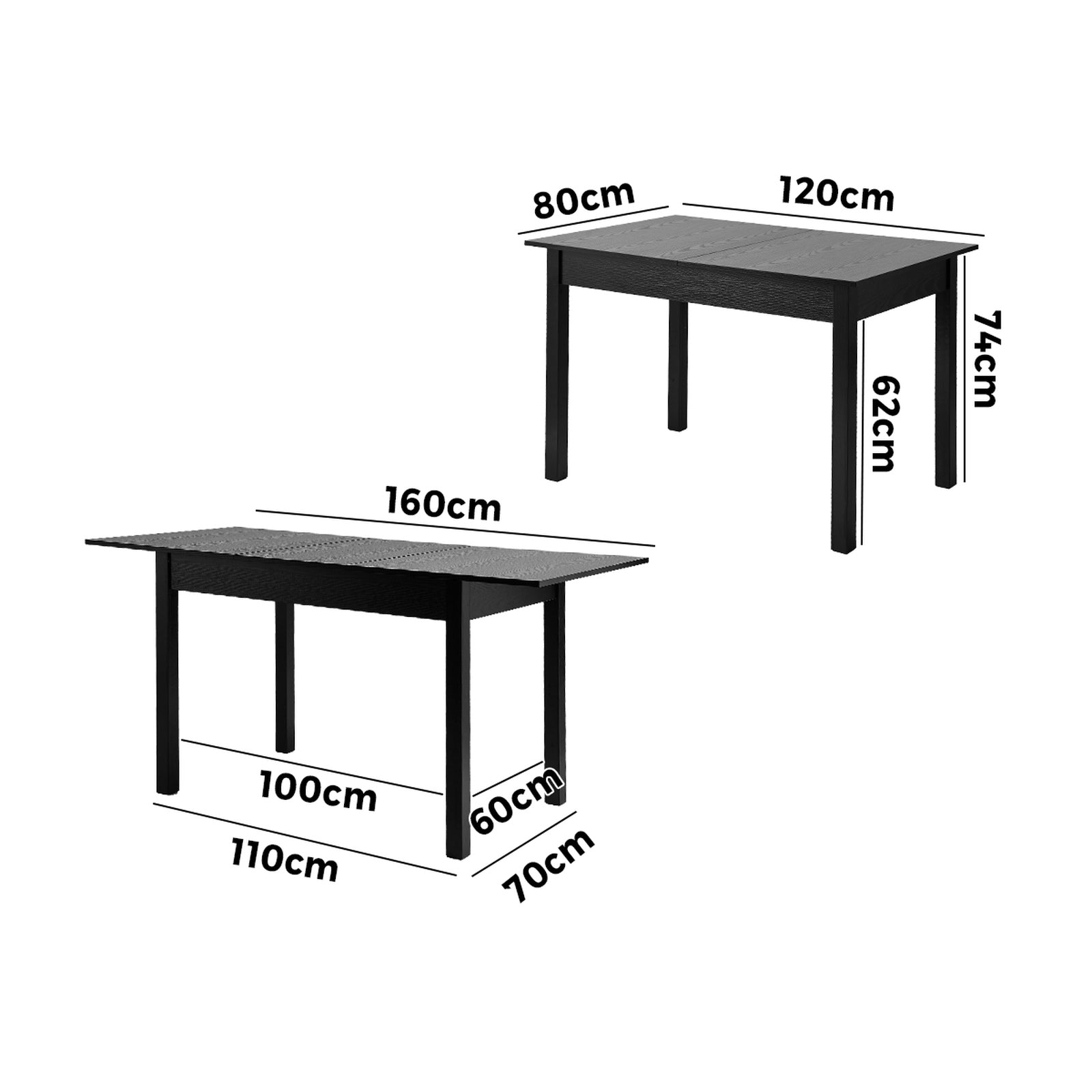 Oikiture 160cm Extendable Dining Table Wooden Rectangular Kitchen Table Black - Sunyee