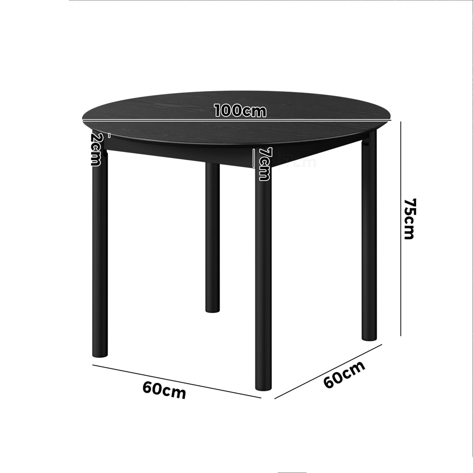 Oikiture Wooden Dining Table 100cm Round Table 4 Seater Pine Wood Legs Black