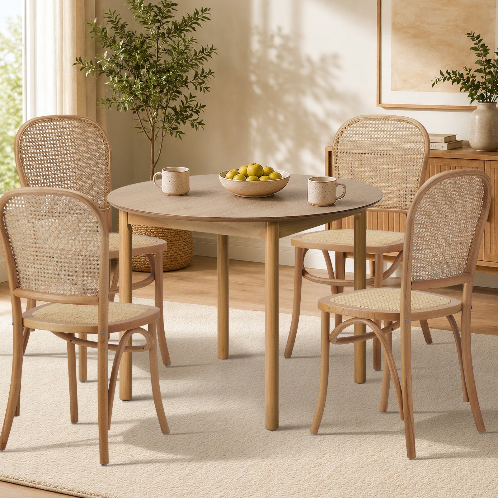 Oikiture Wooden Dining Table 100cm Round Table 4 Seater Pine Wood Legs Natural