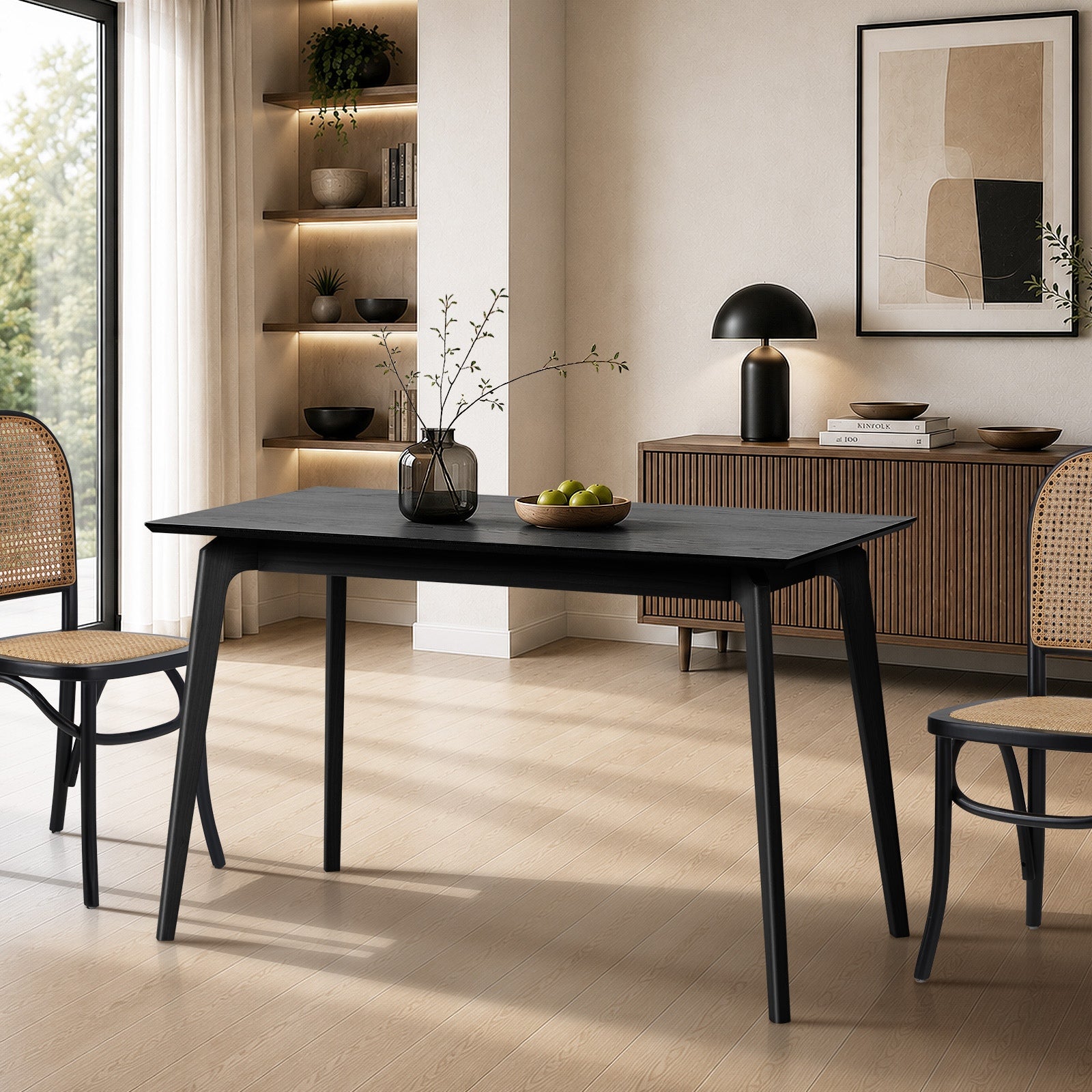 Oikiture Wooden Dining Table 120cm Rectangular 4 Seater Pinewood Legs Black