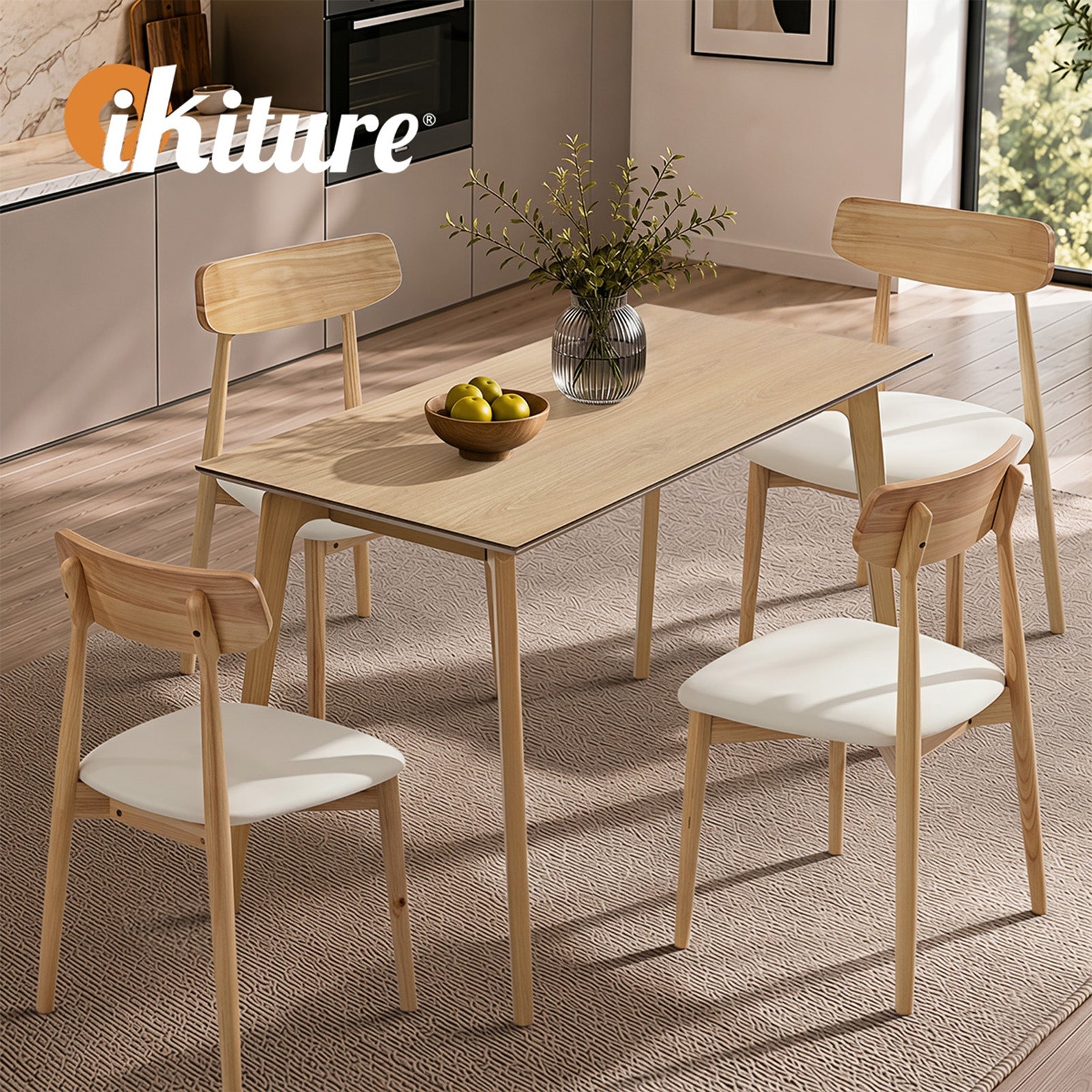 Oikiture Wooden Dining Table 120cm Rectangular 4 Seater Pinewood Legs Natural