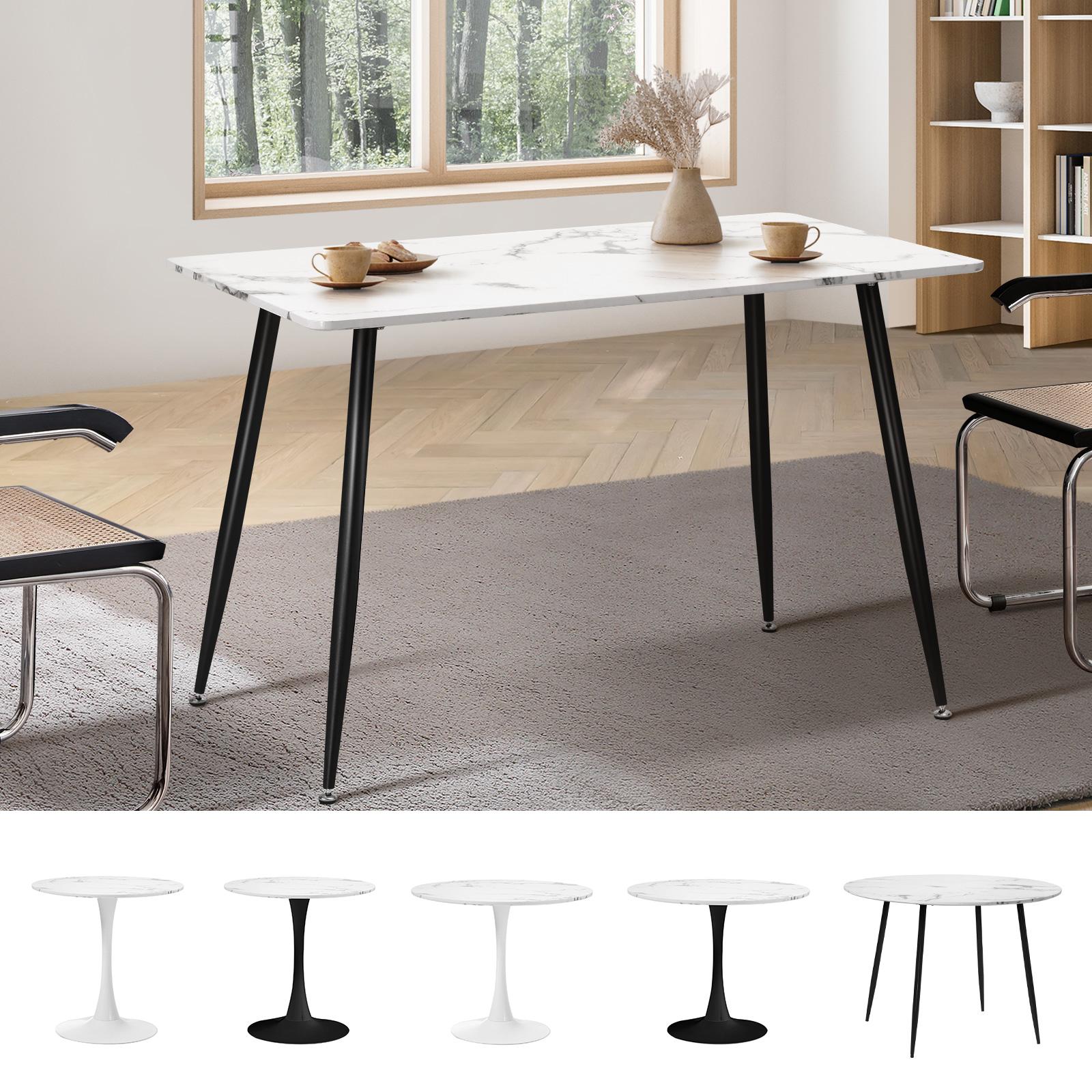 Oikiture 90-120cm Dining Table Kitchen Marble Tulip Metal Legs White/Black - Sunyee