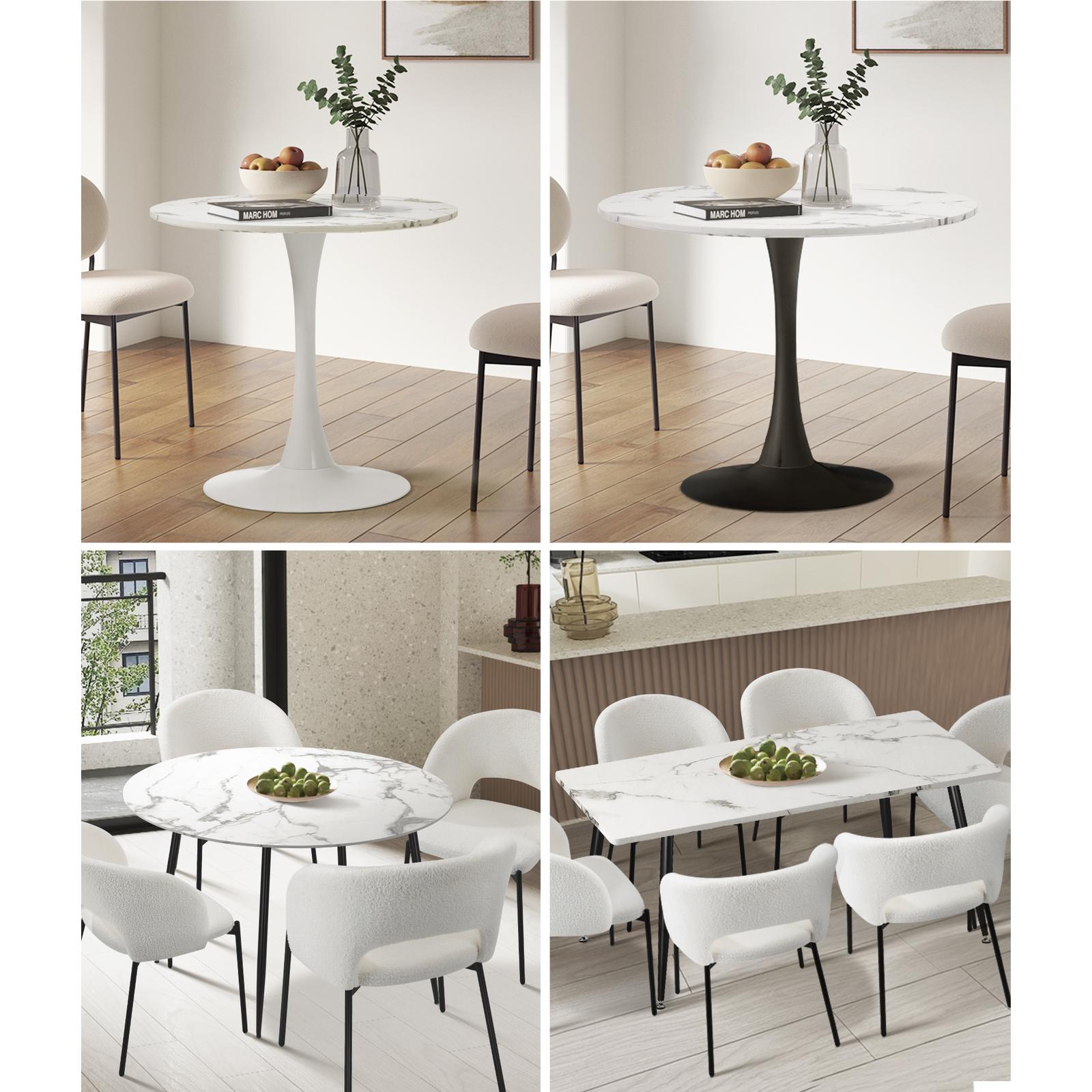 Oikiture 90-120cm Dining Table Kitchen Marble Tulip Metal Legs White/Black - Sunyee