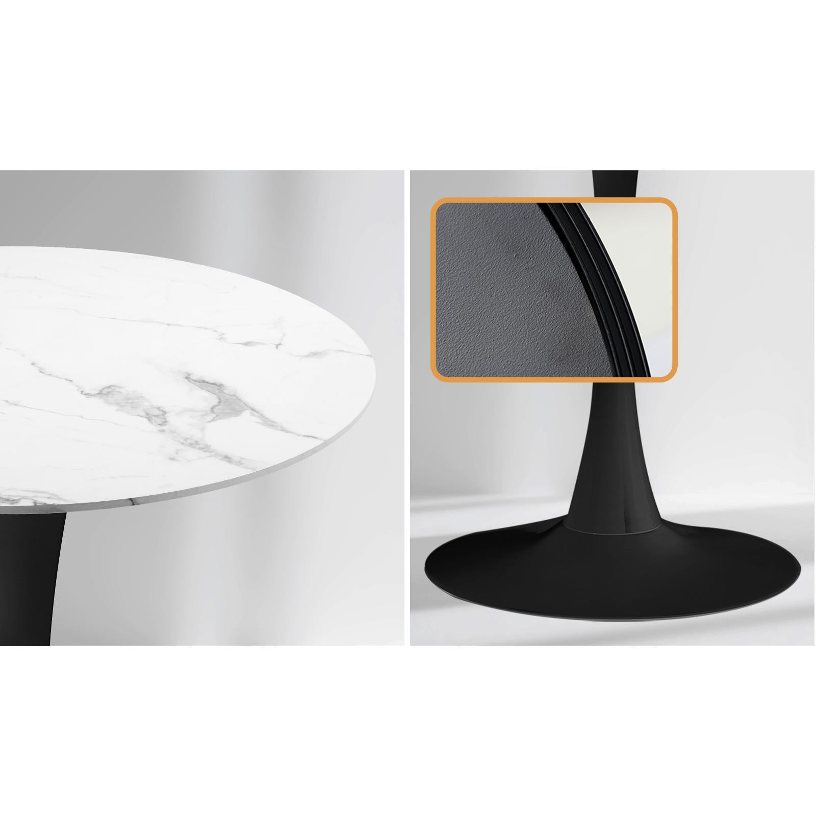 Oikiture 90-120cm Dining Table Kitchen Marble Tulip Metal Legs White/Black - Sunyee