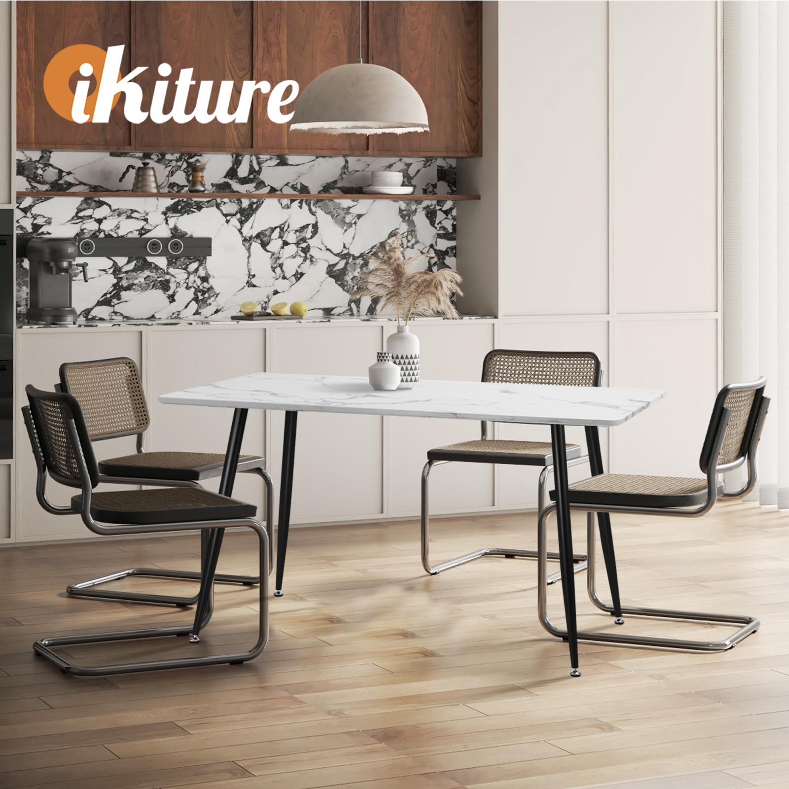 Oikiture 90-120cm Dining Table Kitchen Marble Tulip Metal Legs White/Black - Sunyee