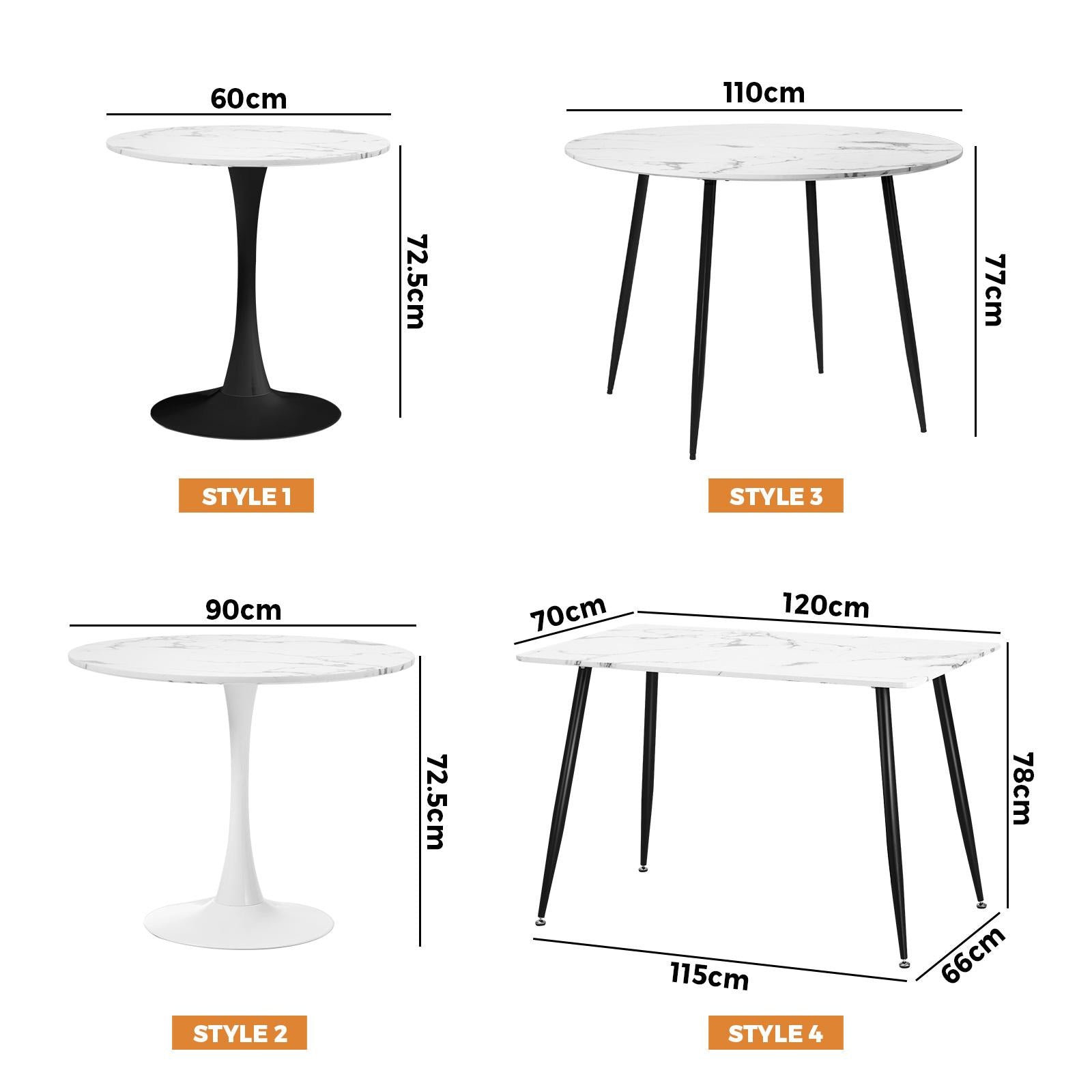 Oikiture 90-120cm Dining Table Kitchen Marble Tulip Metal Legs White/Black - Sunyee