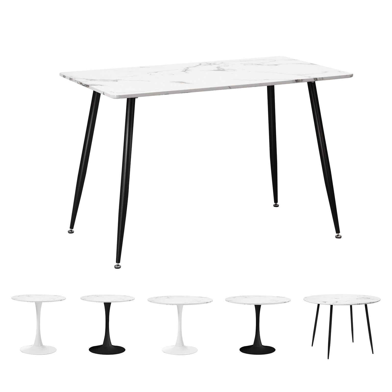 Oikiture 90-120cm Dining Table Kitchen Marble Tulip Metal Legs White/Black - Sunyee