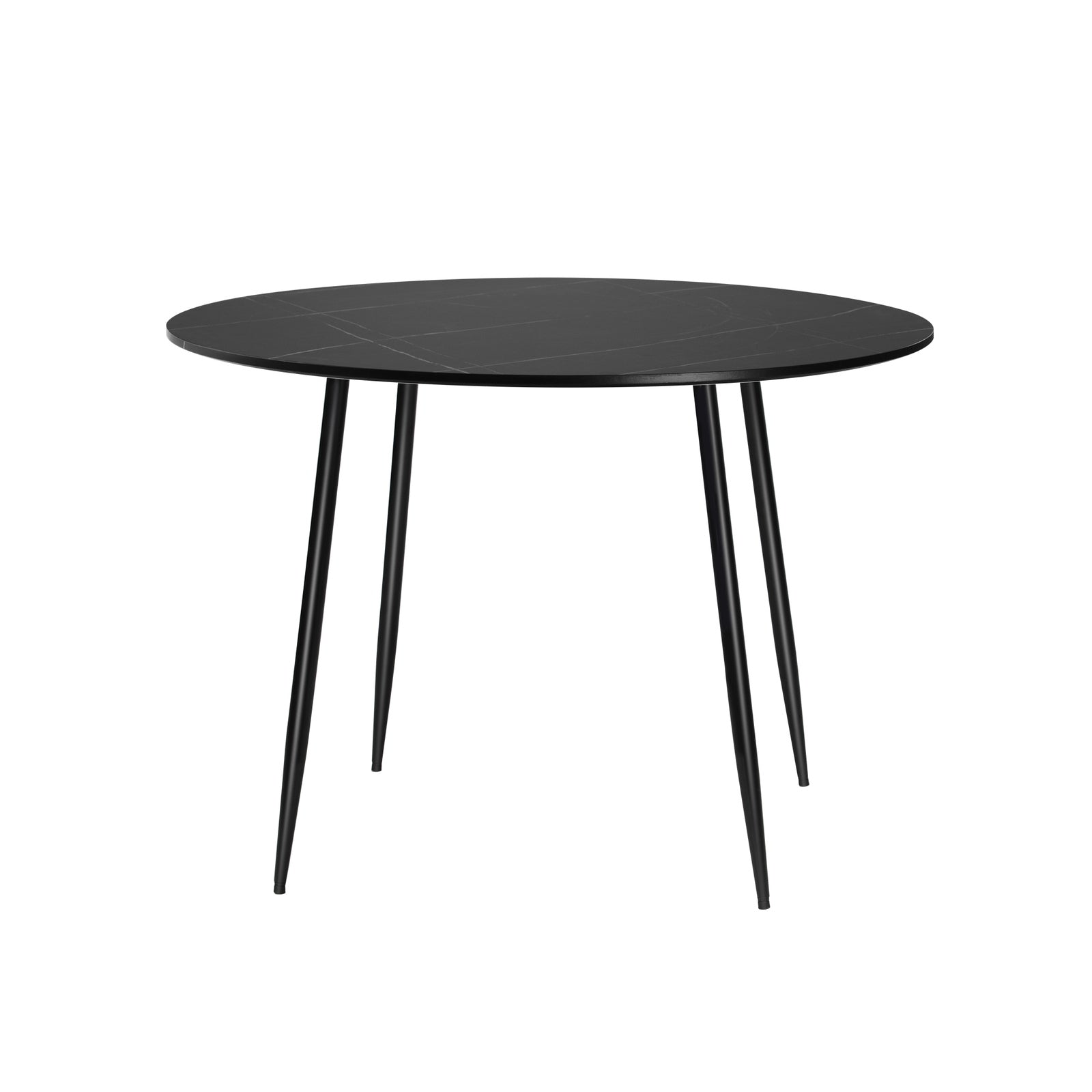 Oikiture 110cm Dining Table Round Wooden Table With Marble Effect Metal Legs BK - Sunyee