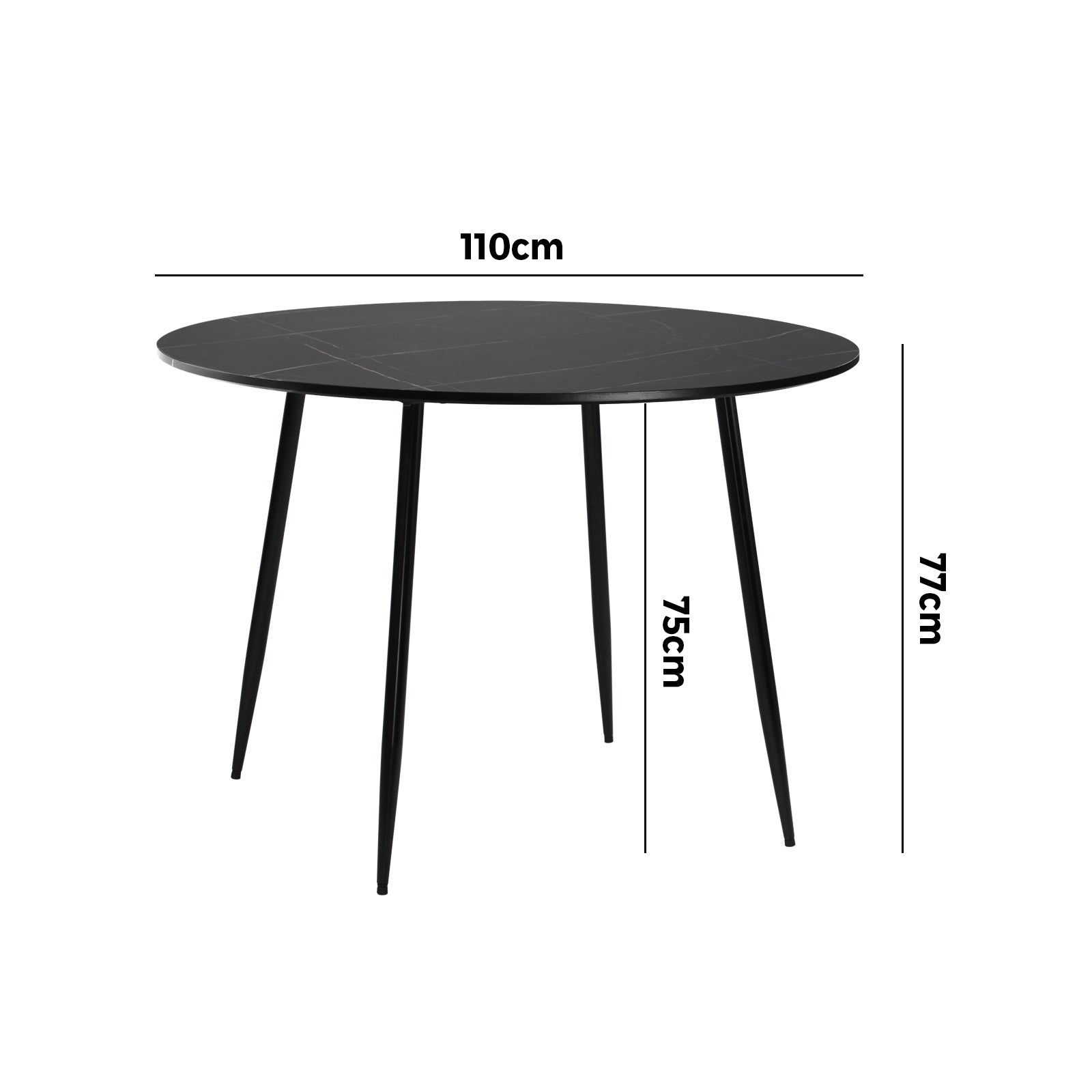 Oikiture 110cm Dining Table Round Wooden Table With Marble Effect Metal Legs BK - Sunyee
