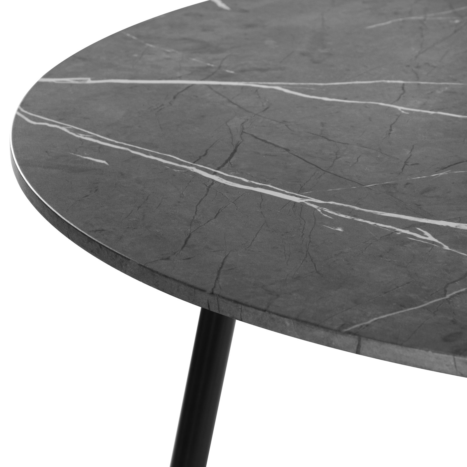 Oikiture 110cm Dining Table Round Wooden Table With Marble Effect Metal Legs GY - Sunyee