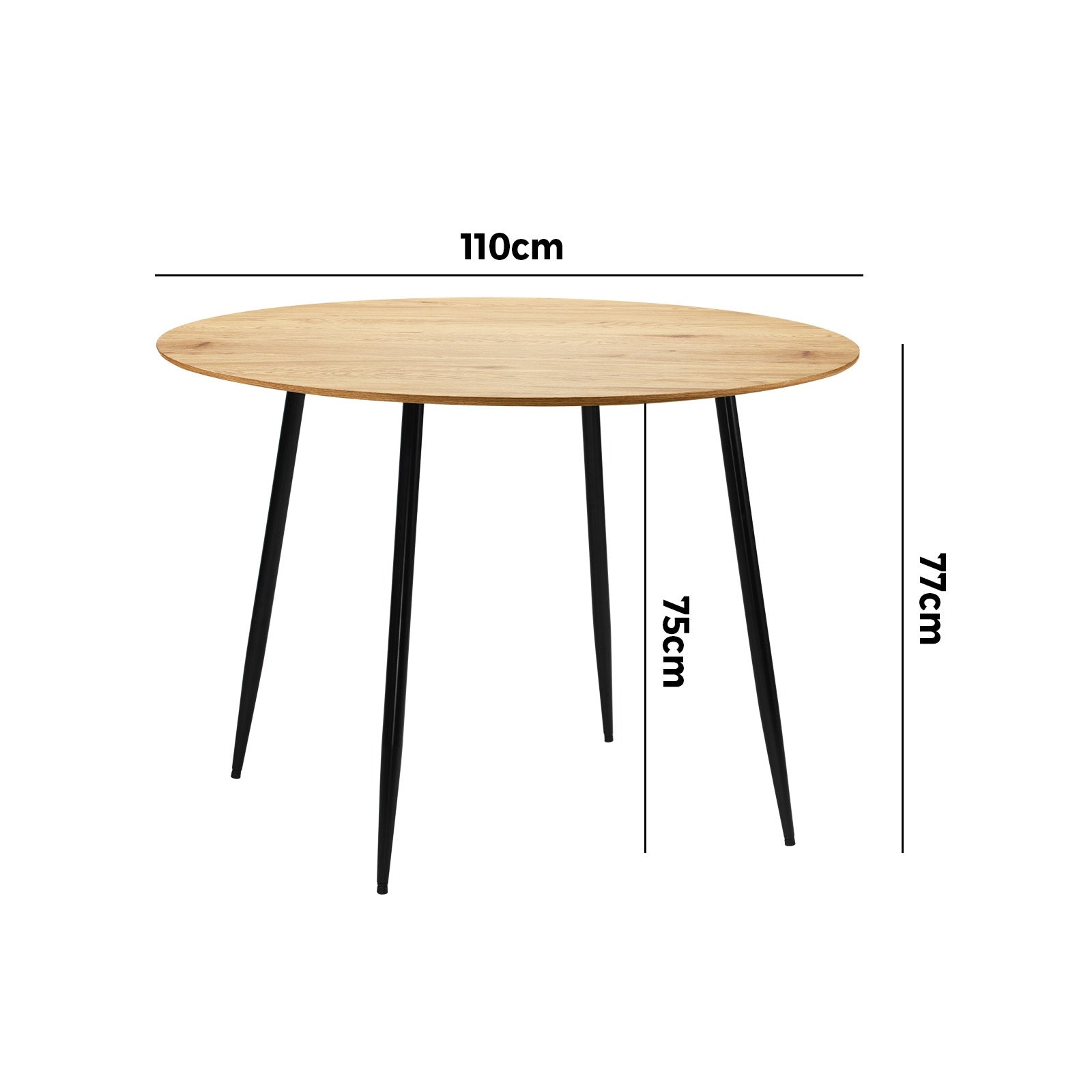 Oikiture 110cm Dining Table Round Wooden Table With Metal Legs Wooden Black - Sunyee